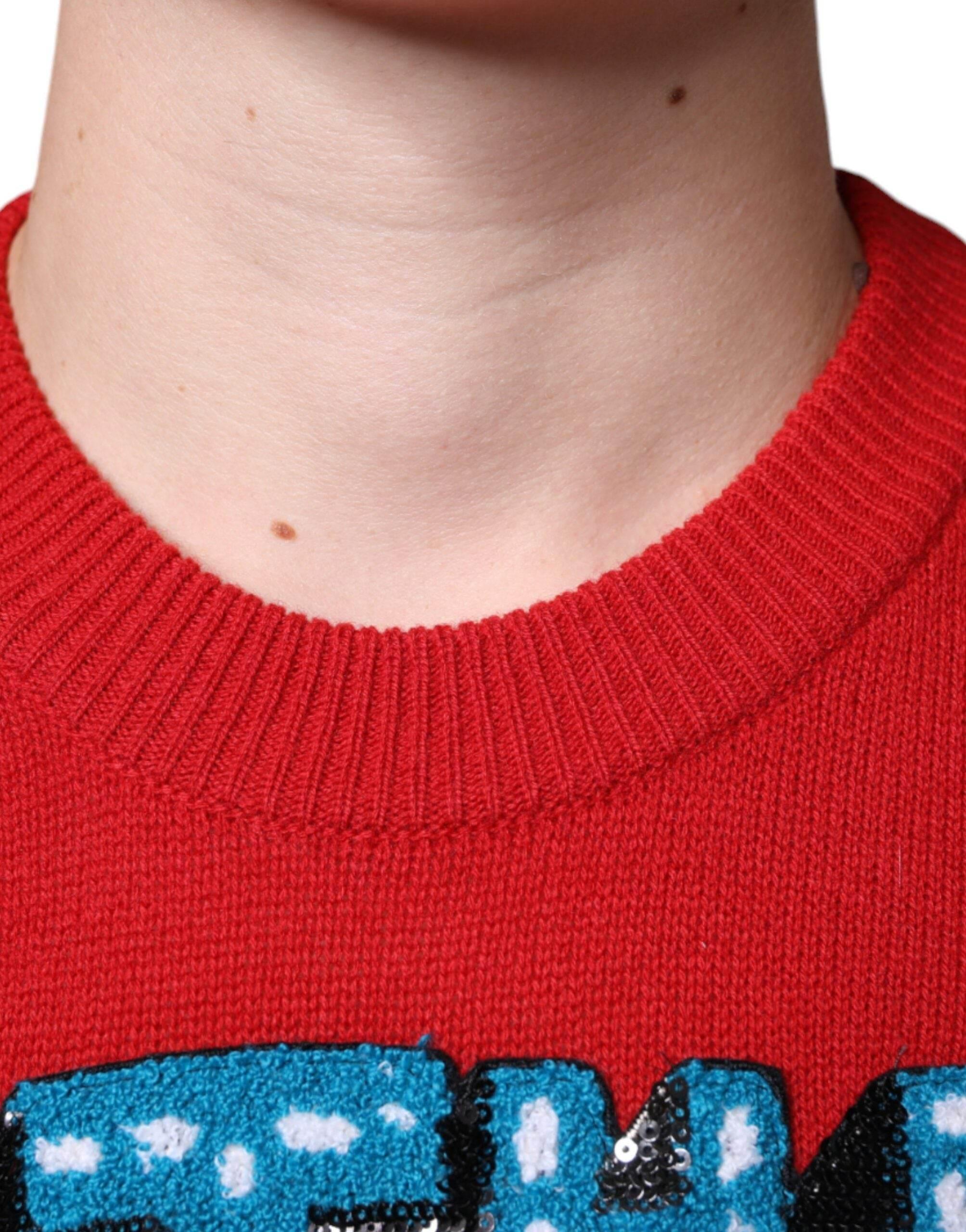 Dolce & Gabbana Red I'm The King Wool Crew Neck Sweatshirt Sweater - Hilstor