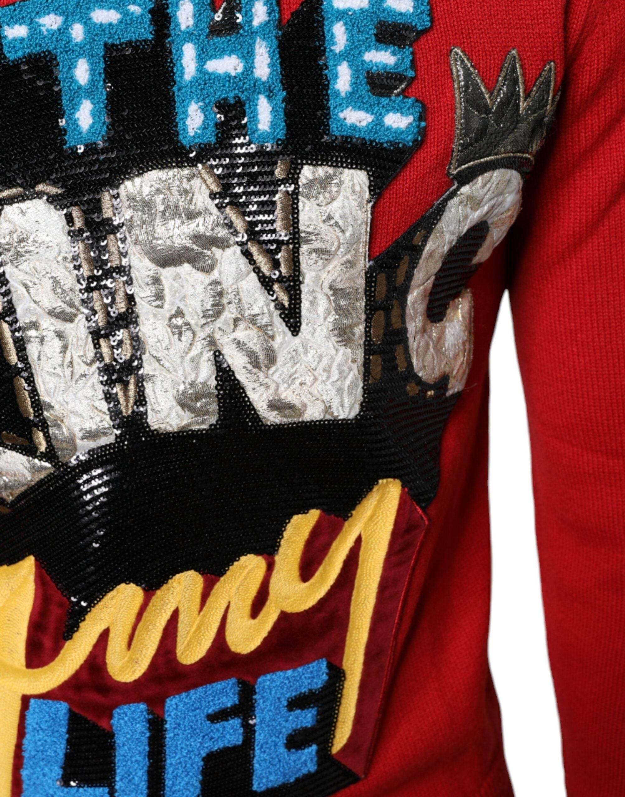 Dolce & Gabbana Red I'm The King Wool Crew Neck Sweatshirt Sweater - Hilstor
