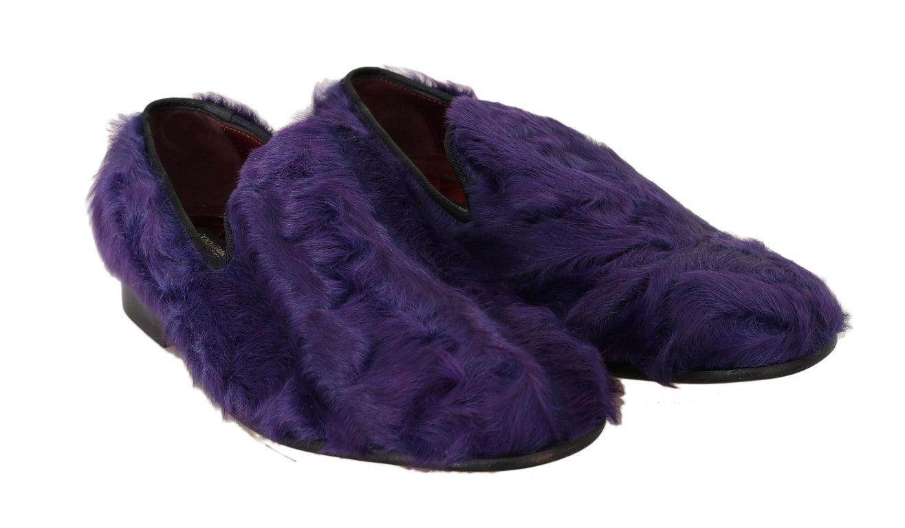 Dolce & Gabbana Plush Purple Sheep Fur Loafers - Hilstor