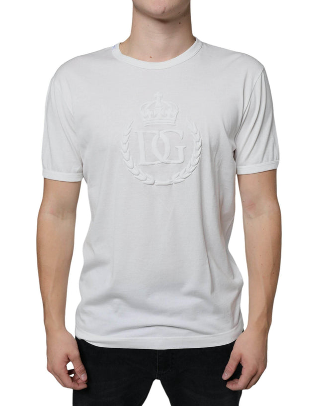 Dolce & Gabbana White Logo Embossed Cotton Crewneck T-shirt - Hilstor