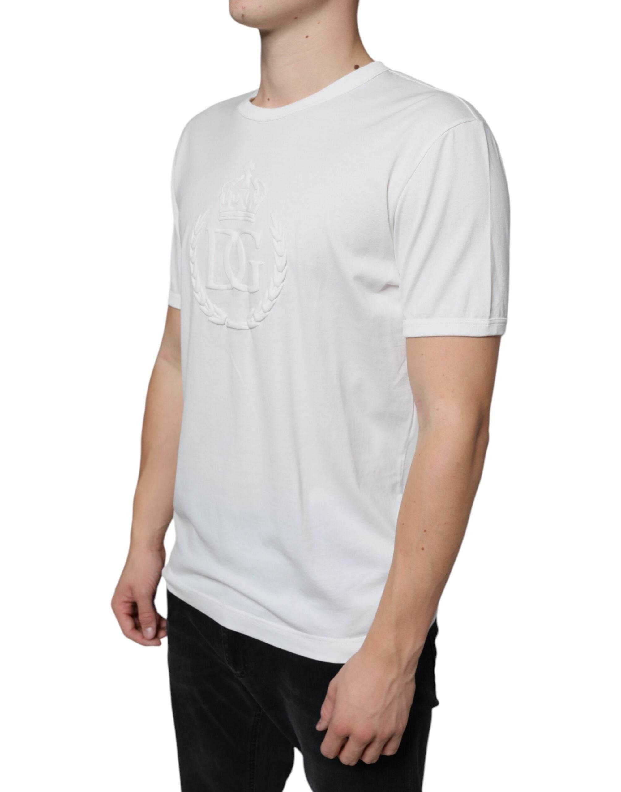 Dolce & Gabbana White Logo Embossed Cotton Crewneck T-shirt - Hilstor