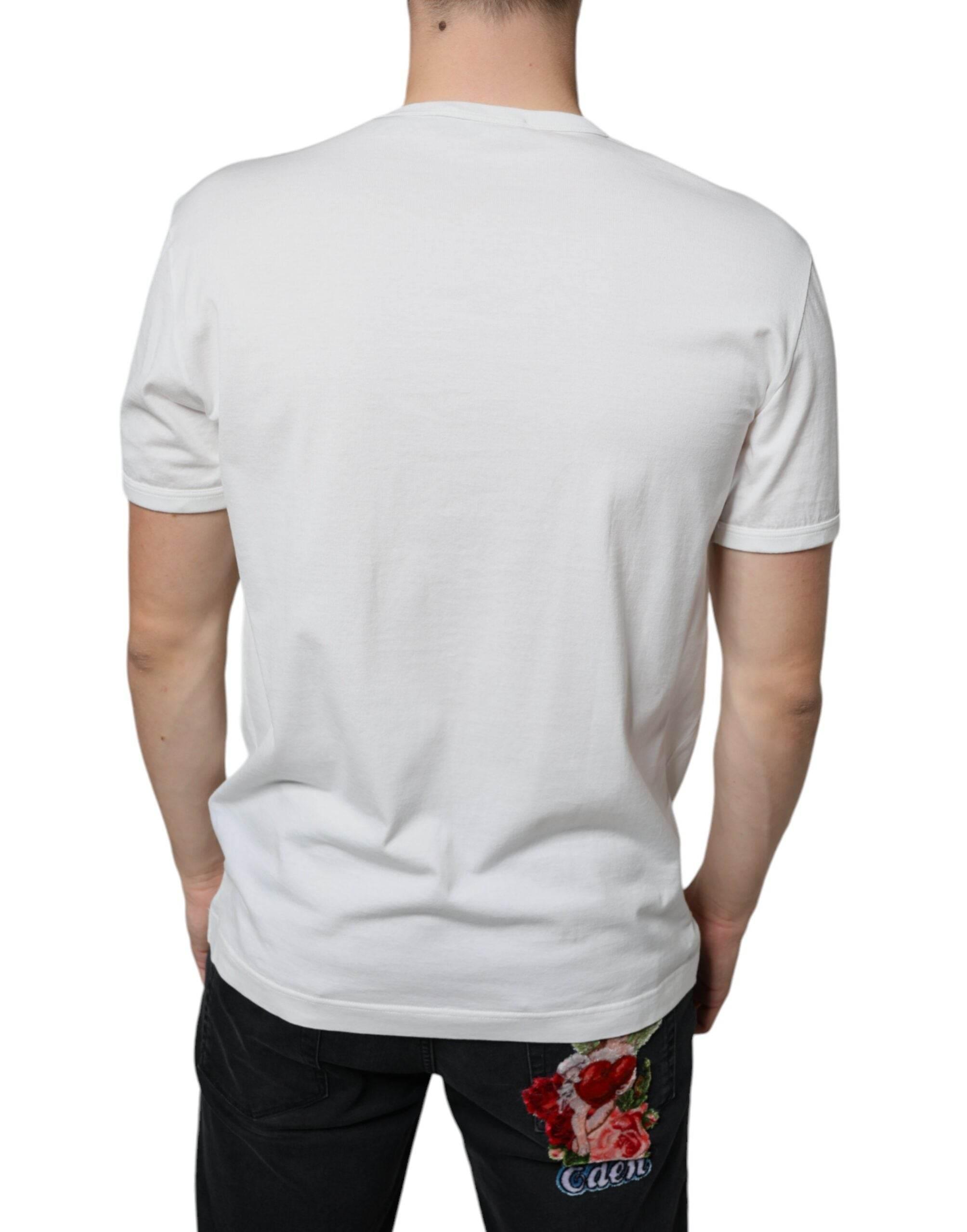 Dolce & Gabbana White Logo Embossed Cotton Crewneck T-shirt - Hilstor