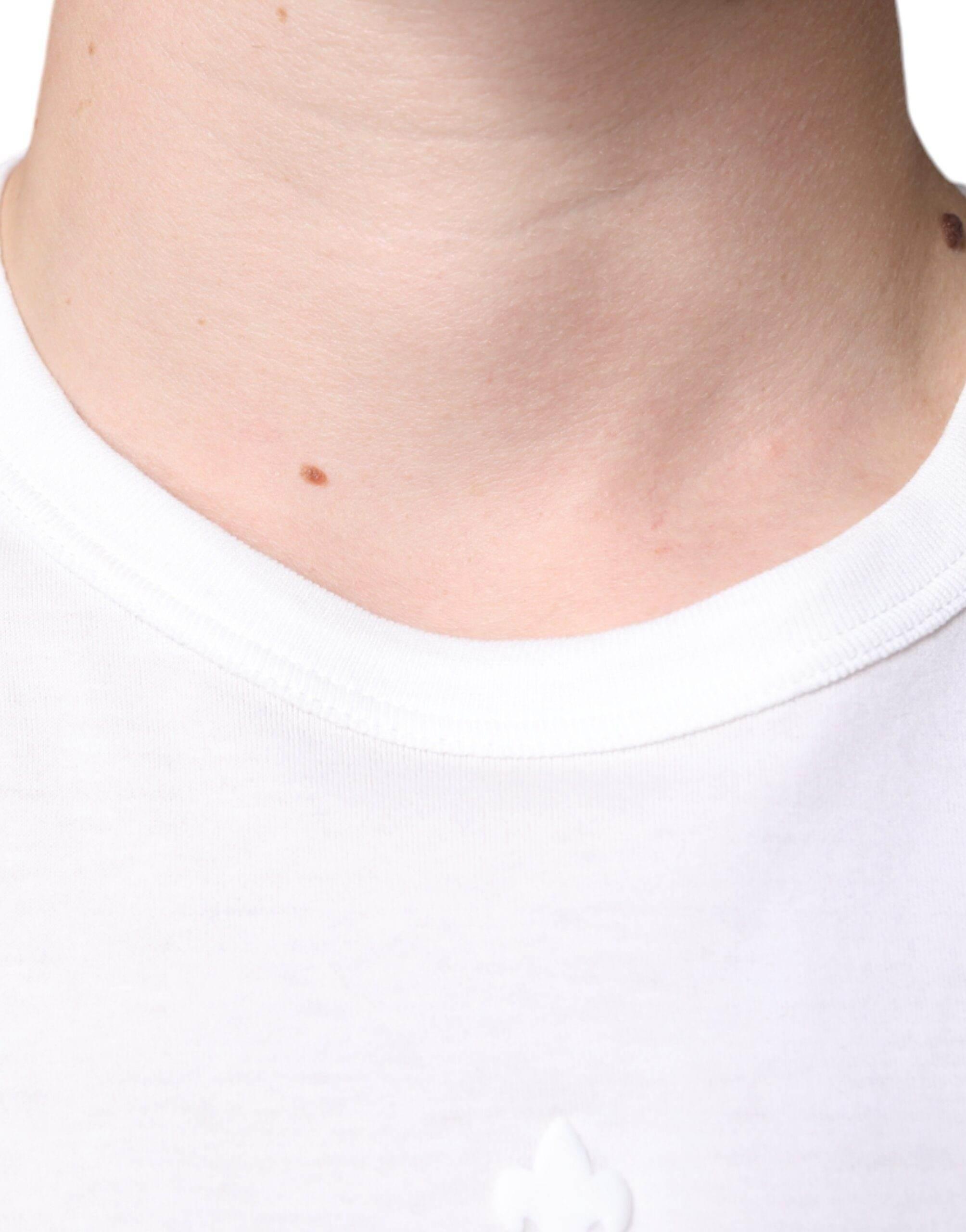 Dolce & Gabbana White Logo Embossed Cotton Crewneck T-shirt - Hilstor