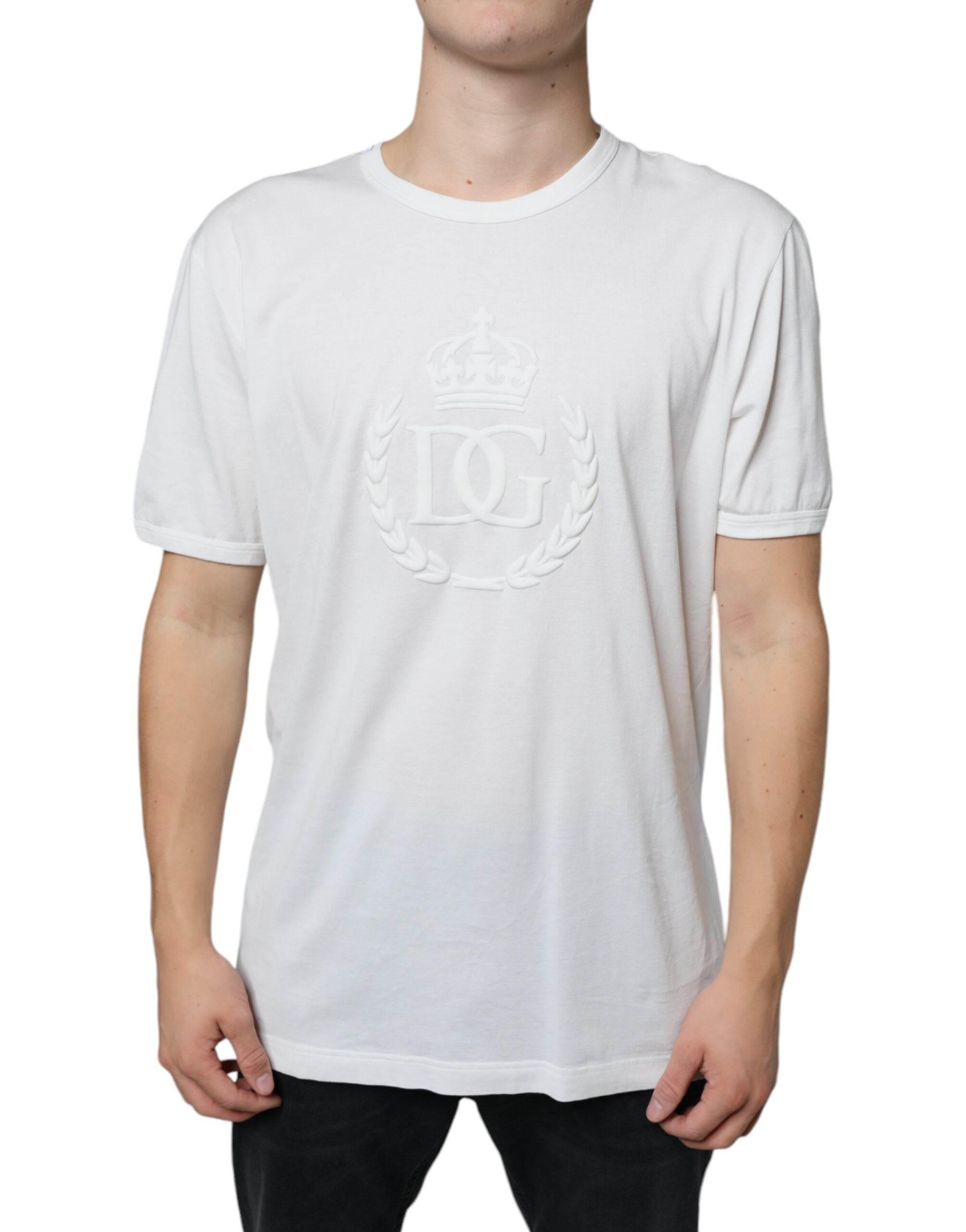 Dolce & Gabbana White Logo Embossed Cotton Crewneck T-shirt - Hilstor