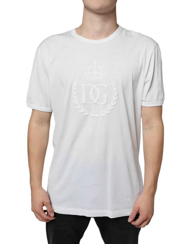 Dolce & Gabbana White Logo Embossed Cotton Crewneck T-shirt - Hilstor