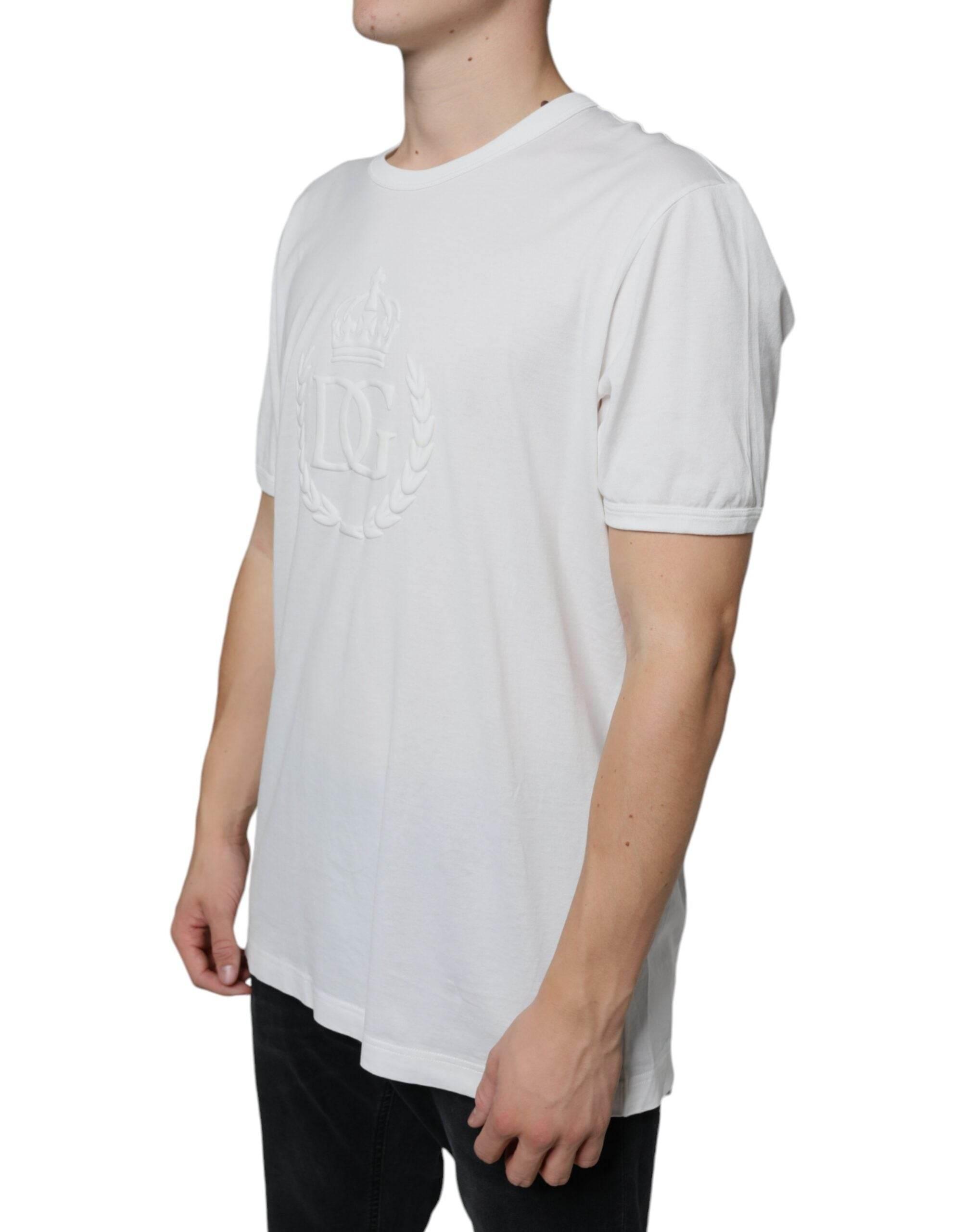 Dolce & Gabbana White Logo Embossed Cotton Crewneck T-shirt - Hilstor