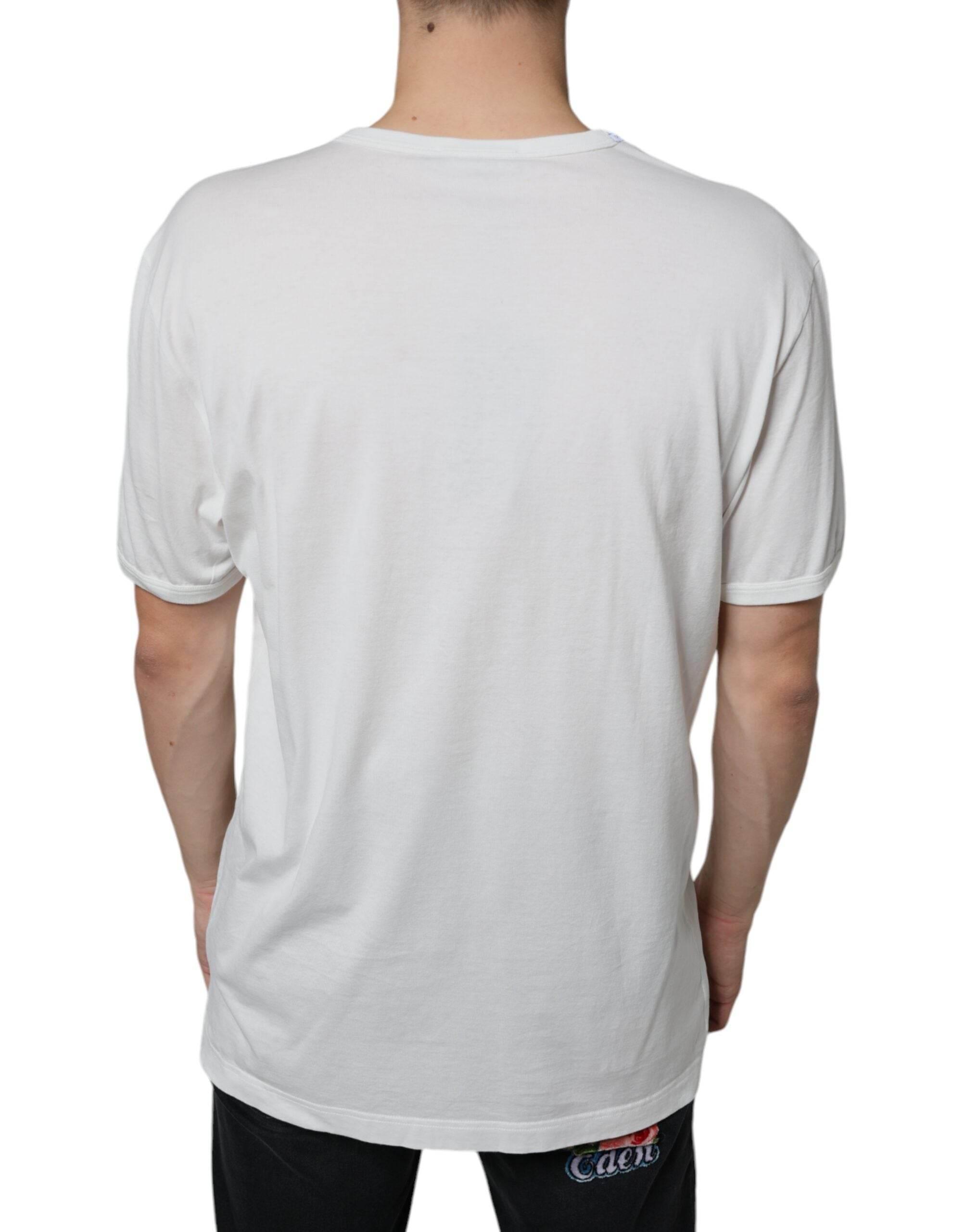 Dolce & Gabbana White Logo Embossed Cotton Crewneck T-shirt - Hilstor