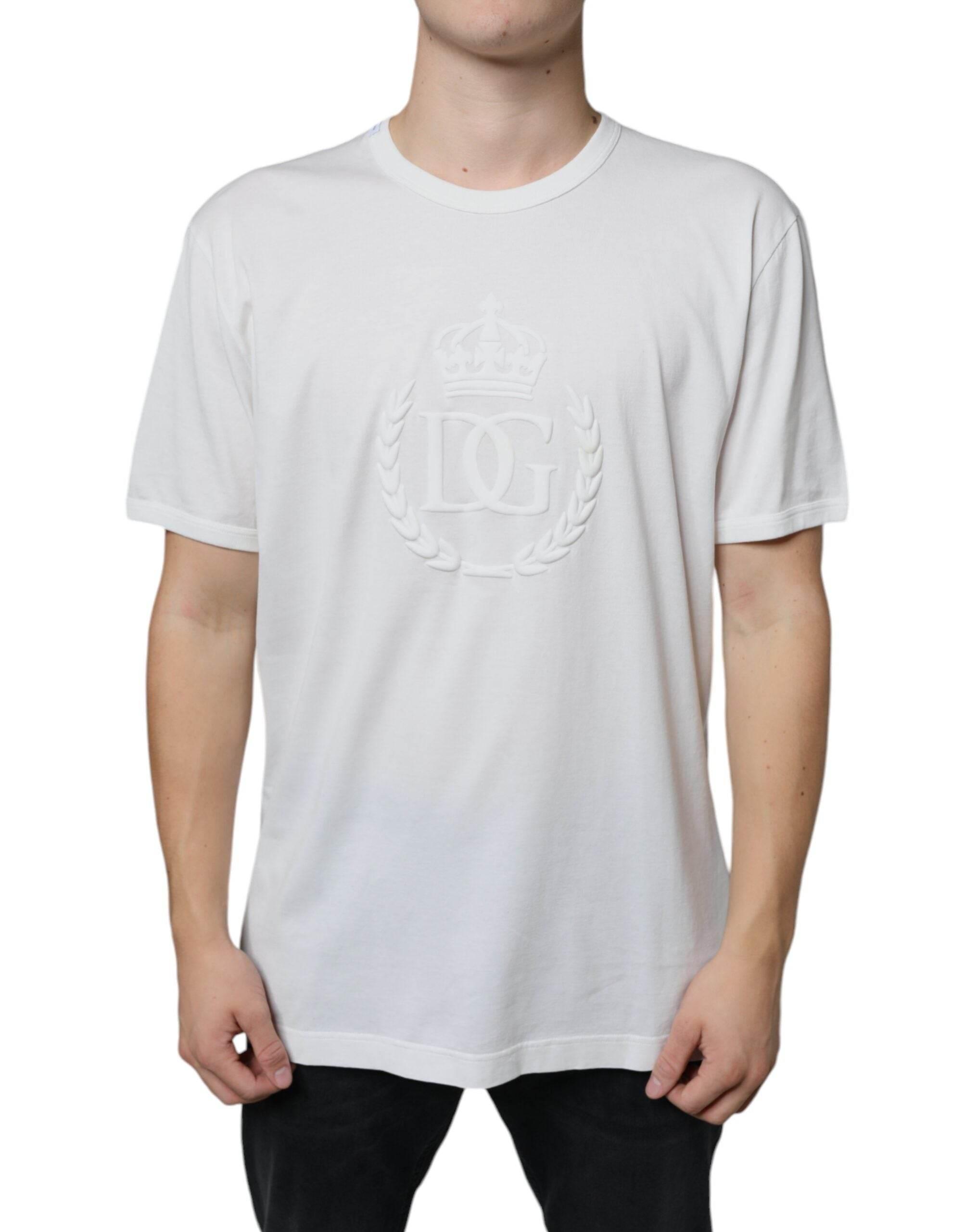 Dolce & Gabbana White Logo Embossed Cotton Crewneck T-shirt - Hilstor