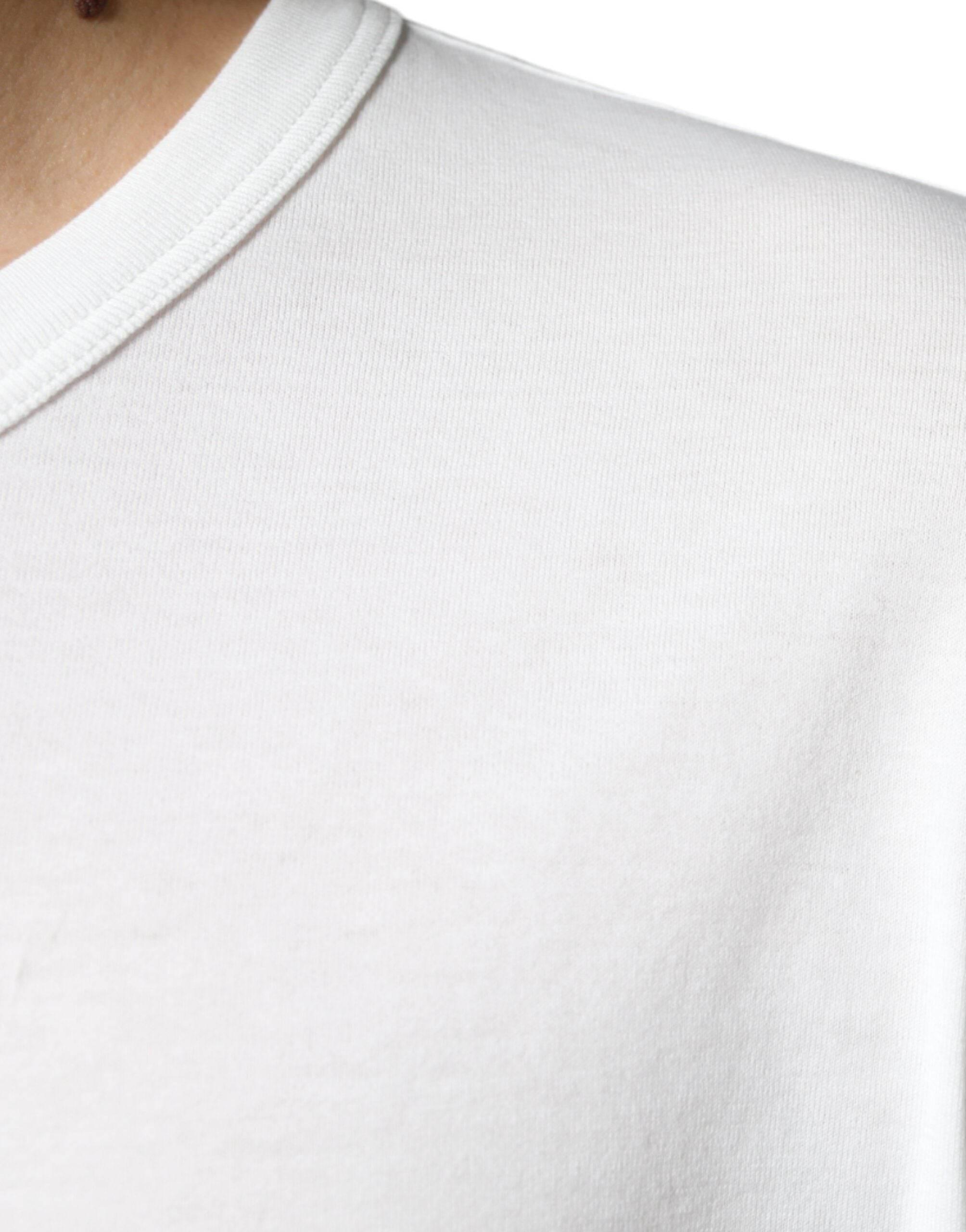 Dolce & Gabbana White Logo Embossed Cotton Crewneck T-shirt - Hilstor