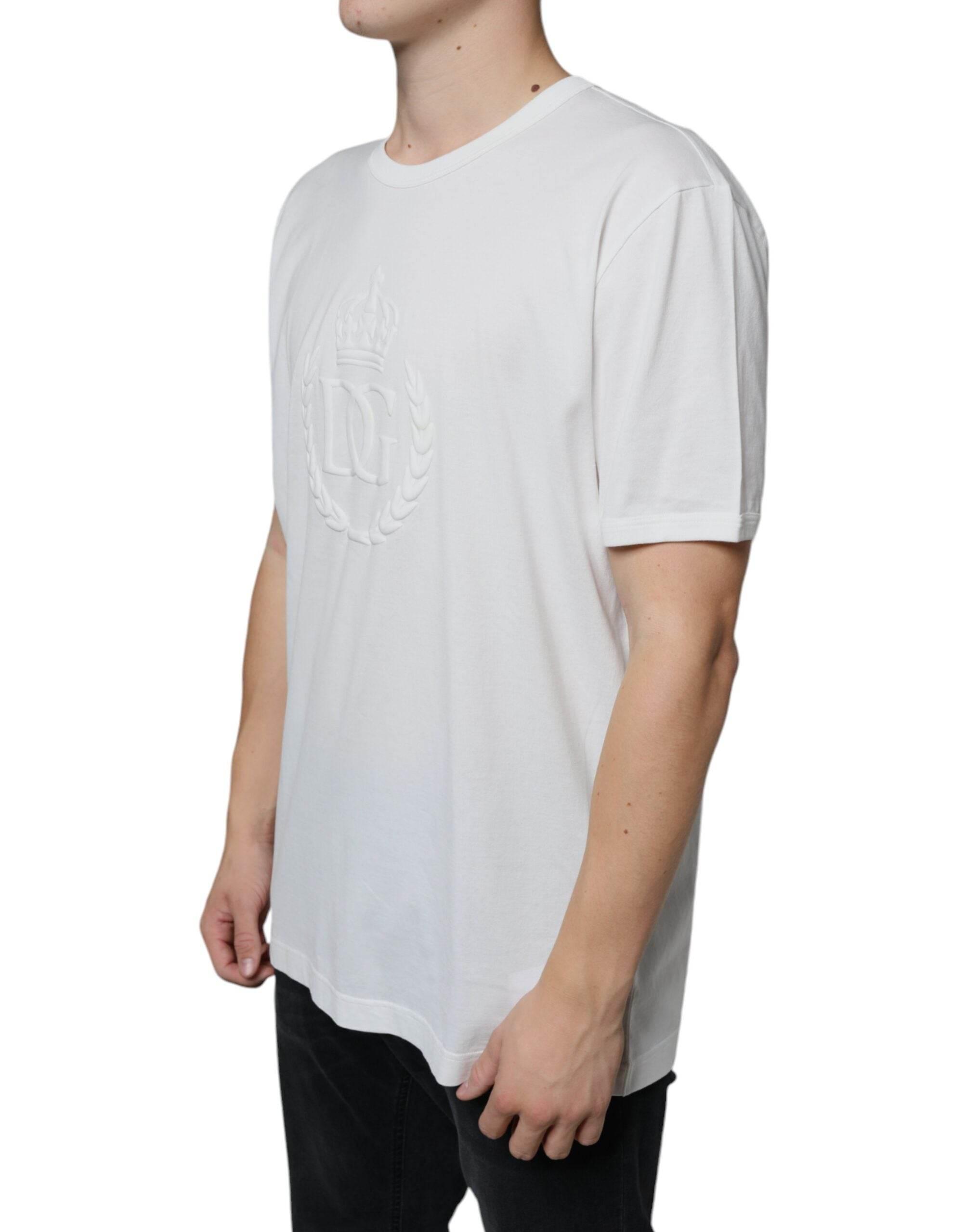 Dolce & Gabbana White Logo Embossed Cotton Crewneck T-shirt - Hilstor