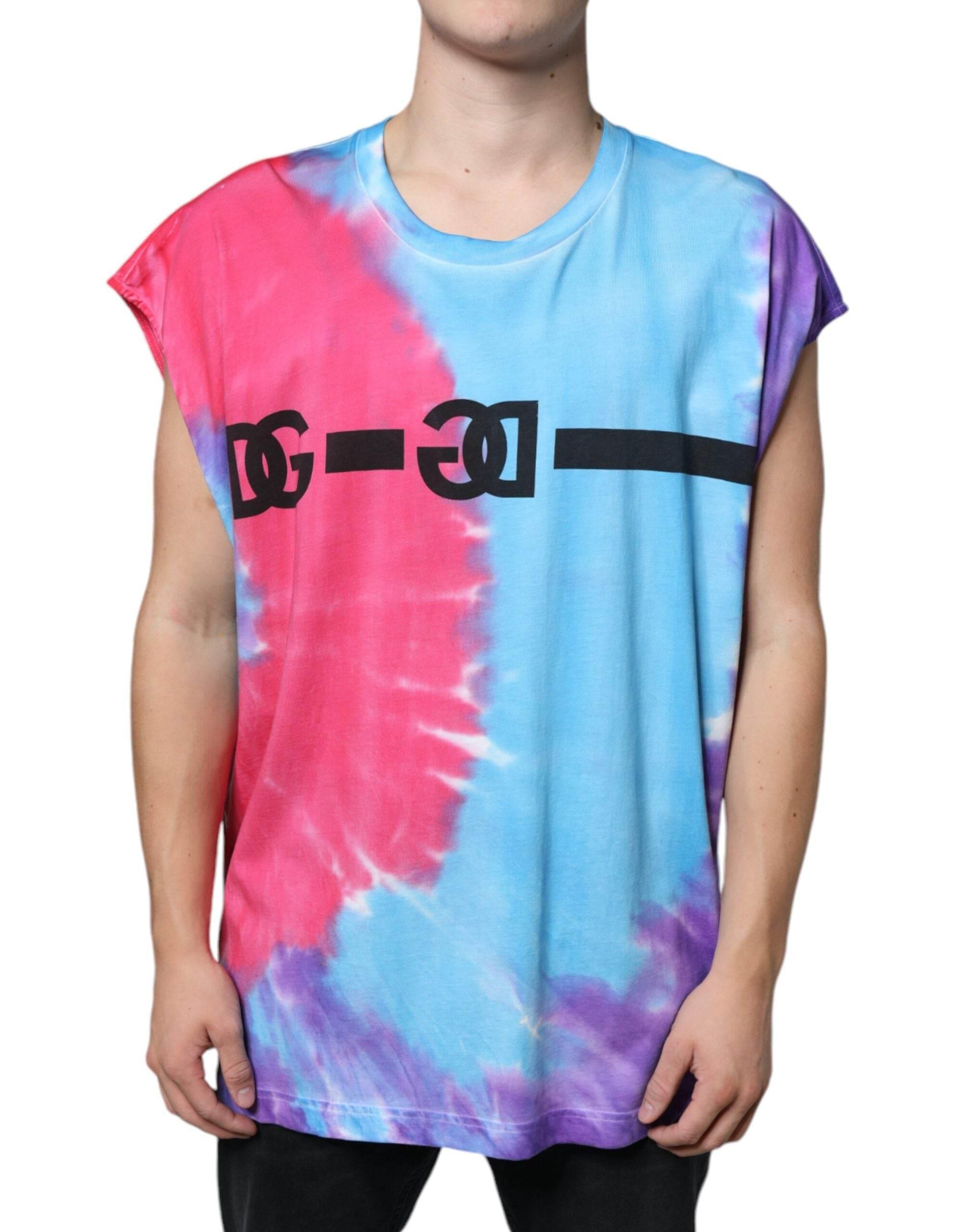 Dolce & Gabbana Multicolor Tie Dye Cotton Sleeveless T-shirt - Hilstor