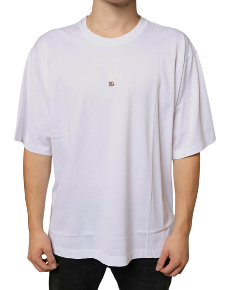 Dolce & Gabbana White Metal DG Logo Cotton Short Sleeves T-shirt - Hilstor