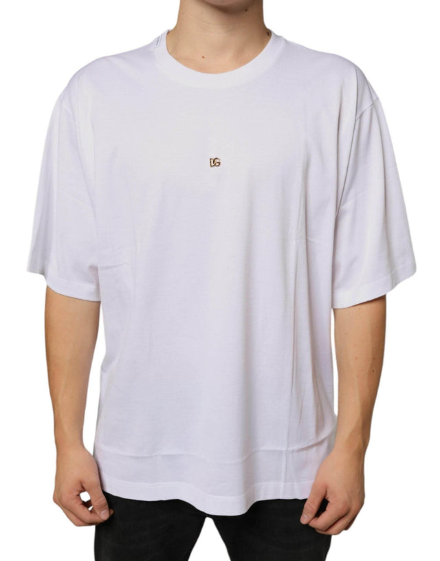 Dolce & Gabbana White Metal DG Logo Cotton Short Sleeves T-shirt - Hilstor