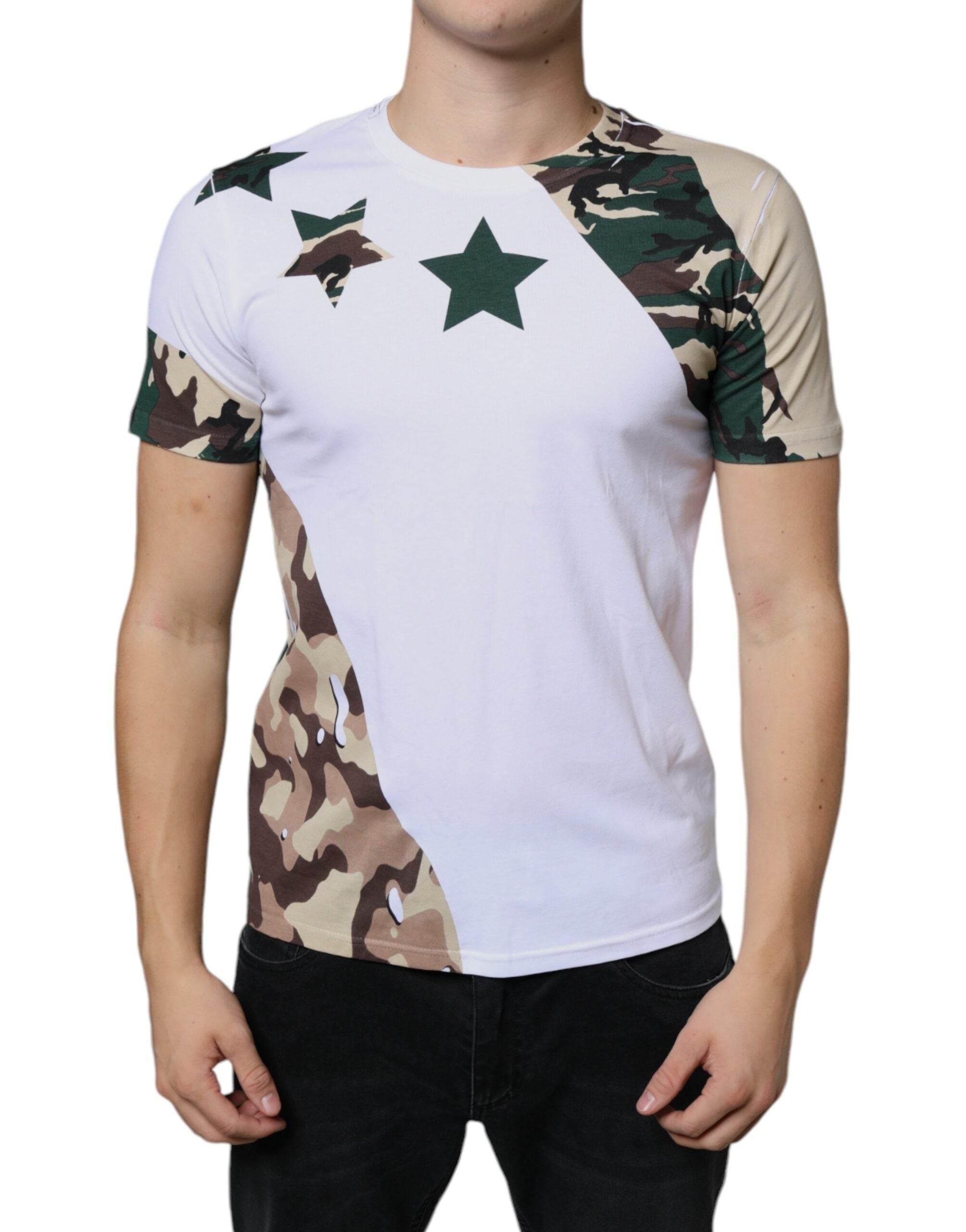 Dolce & Gabbana White Camouflage Stars Crew Neck T-shirt - Hilstor