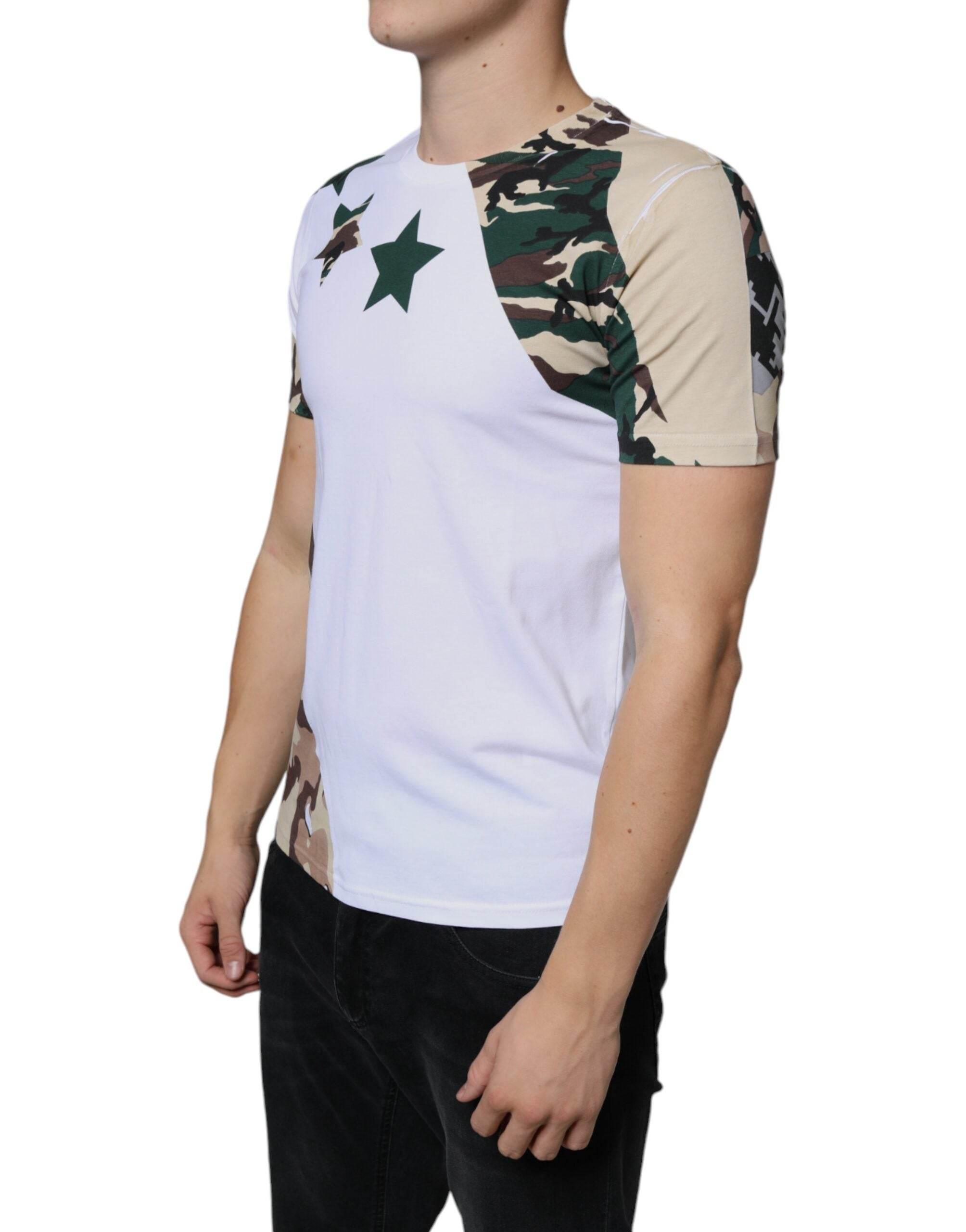 Dolce & Gabbana White Camouflage Stars Crew Neck T-shirt - Hilstor