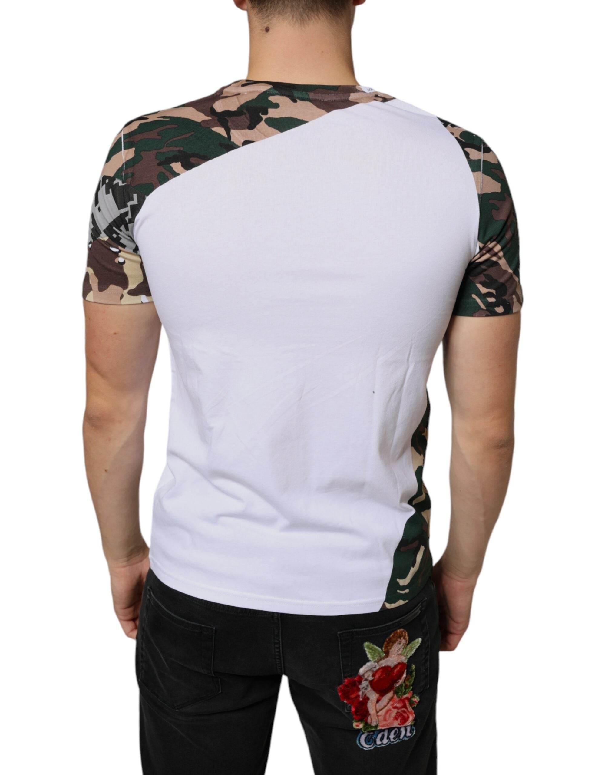 Dolce & Gabbana White Camouflage Stars Crew Neck T-shirt - Hilstor