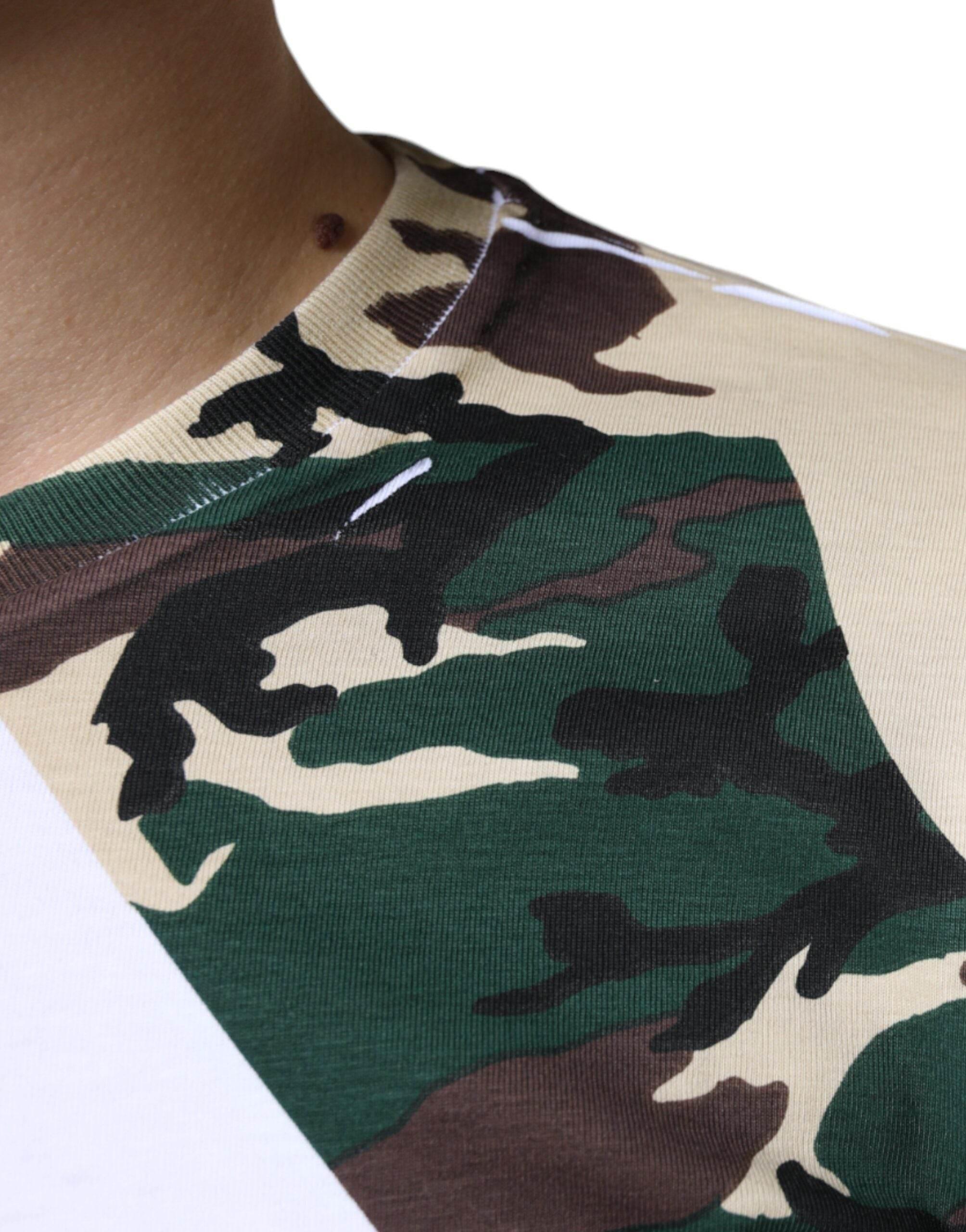 Dolce & Gabbana White Camouflage Stars Crew Neck T-shirt - Hilstor