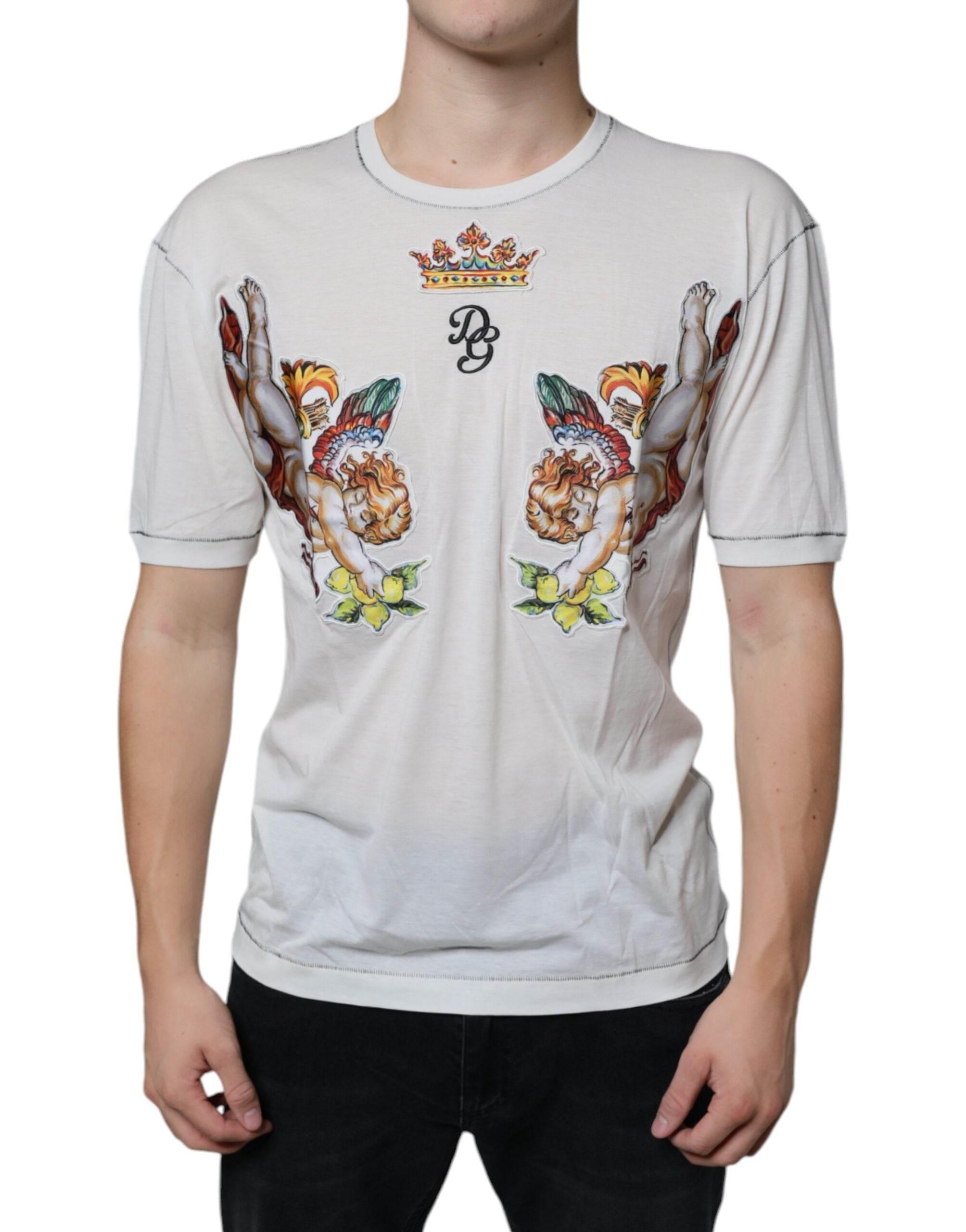 Dolce & Gabbana White Angel Crown Print Crew Neck T-shirt - Hilstor