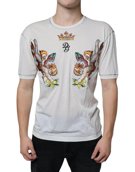 Dolce & Gabbana White Angel Crown Print Crew Neck T-shirt - Hilstor