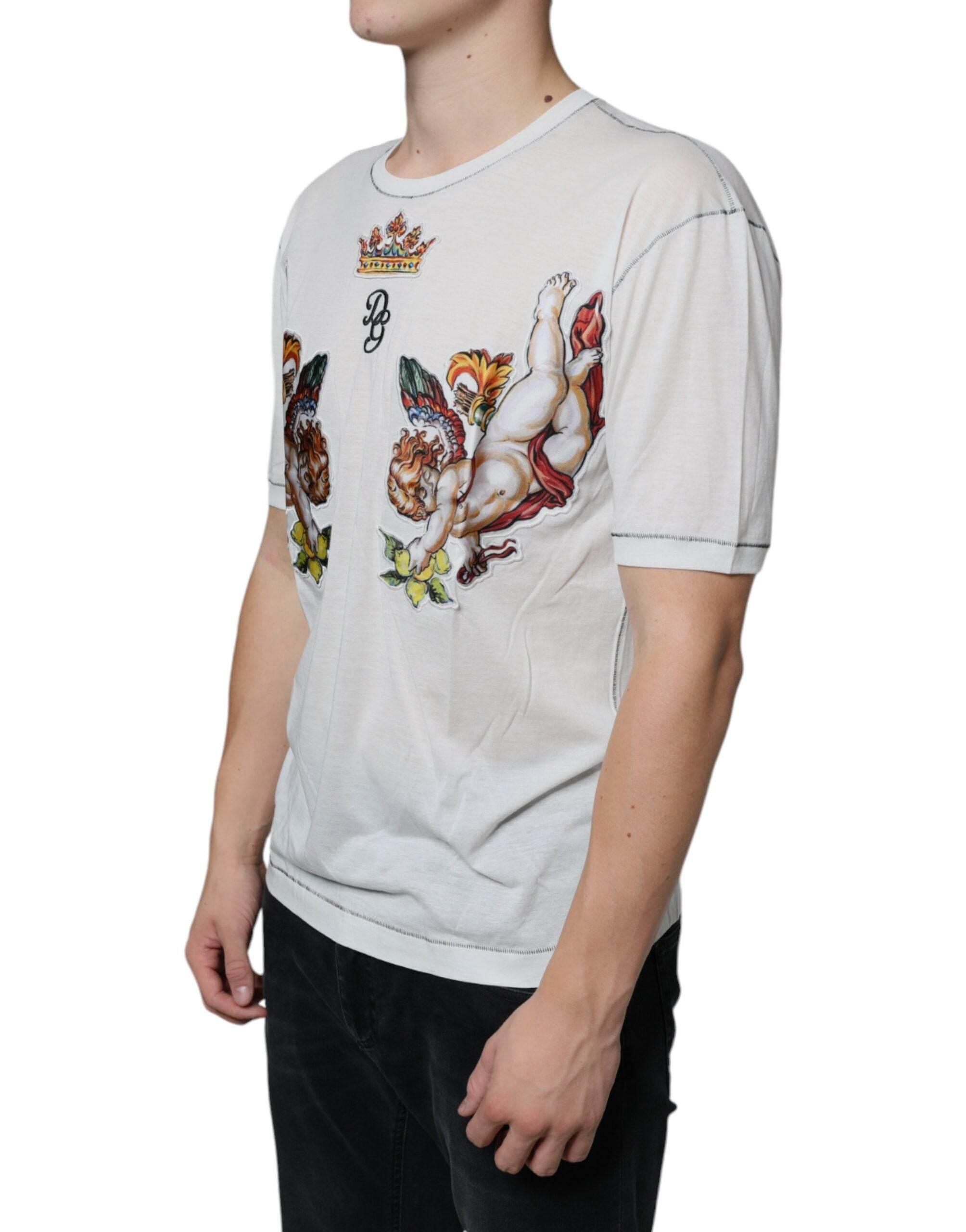 Dolce & Gabbana White Angel Crown Print Crew Neck T-shirt - Hilstor