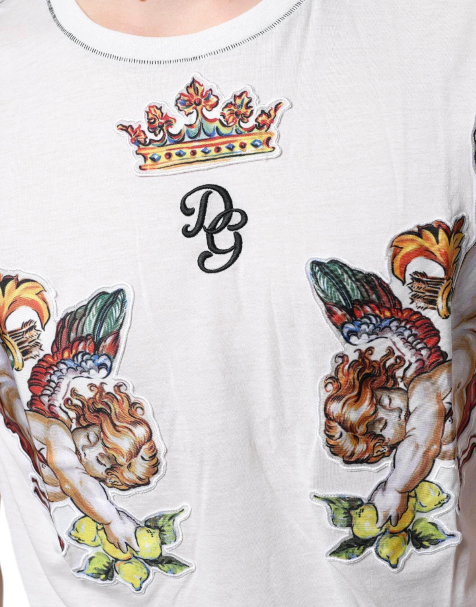 Dolce & Gabbana White Angel Crown Print Crew Neck T-shirt - Hilstor