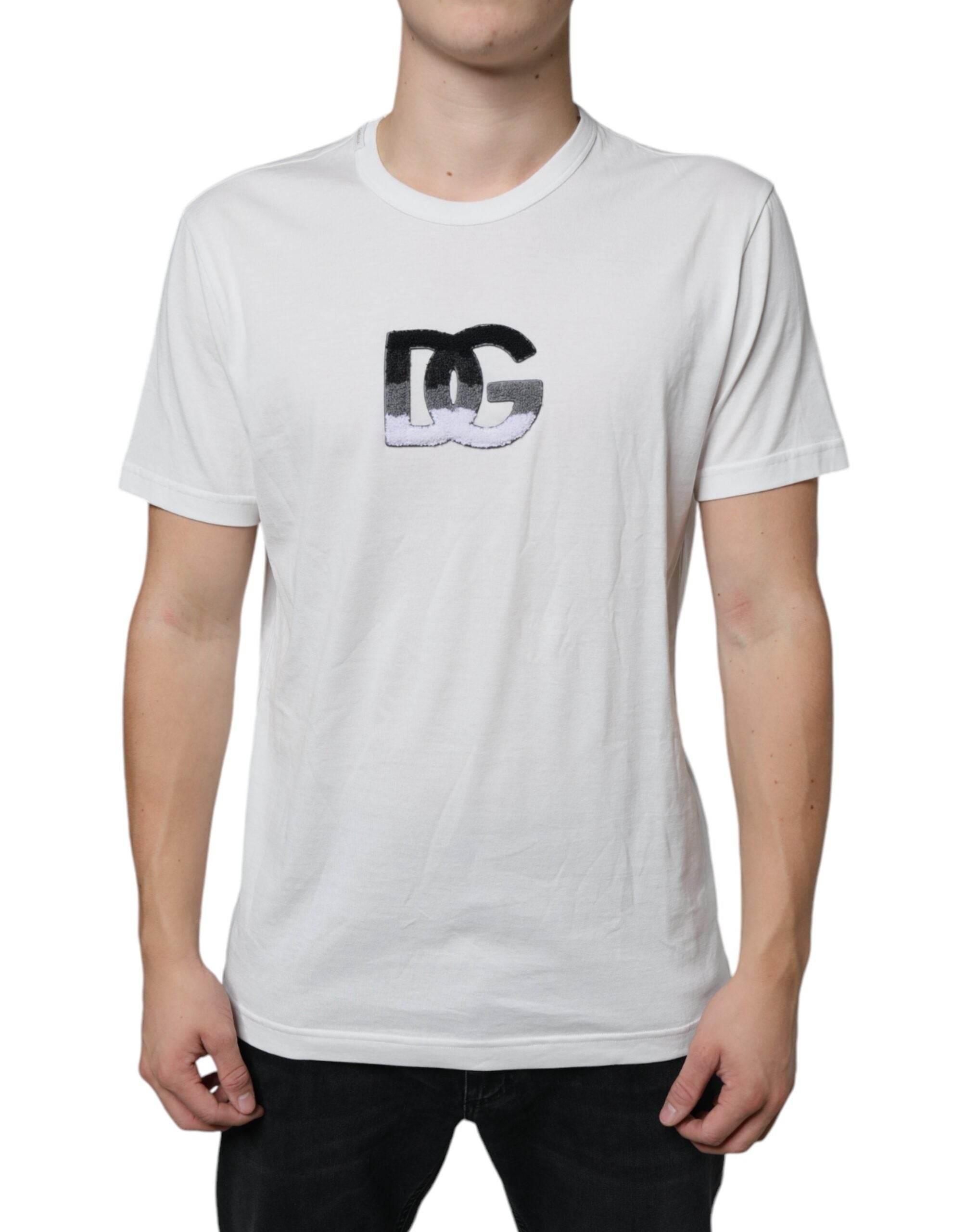 Dolce & Gabbana White Cotton DG Logo Print T-shirt - Hilstor