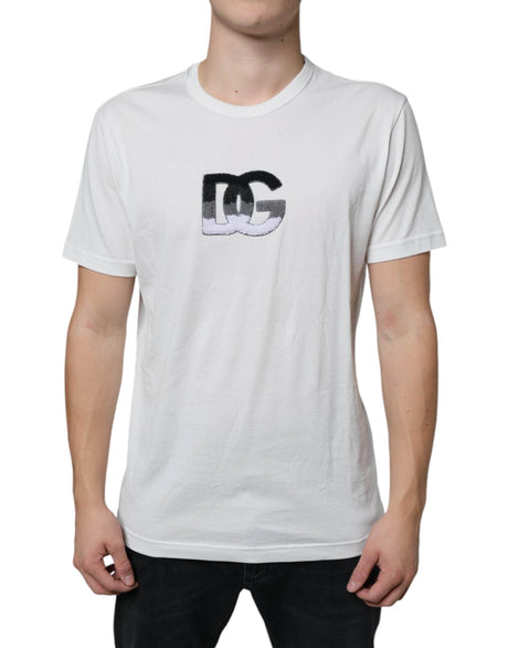 Dolce & Gabbana White Cotton DG Logo Print T-shirt - Hilstor