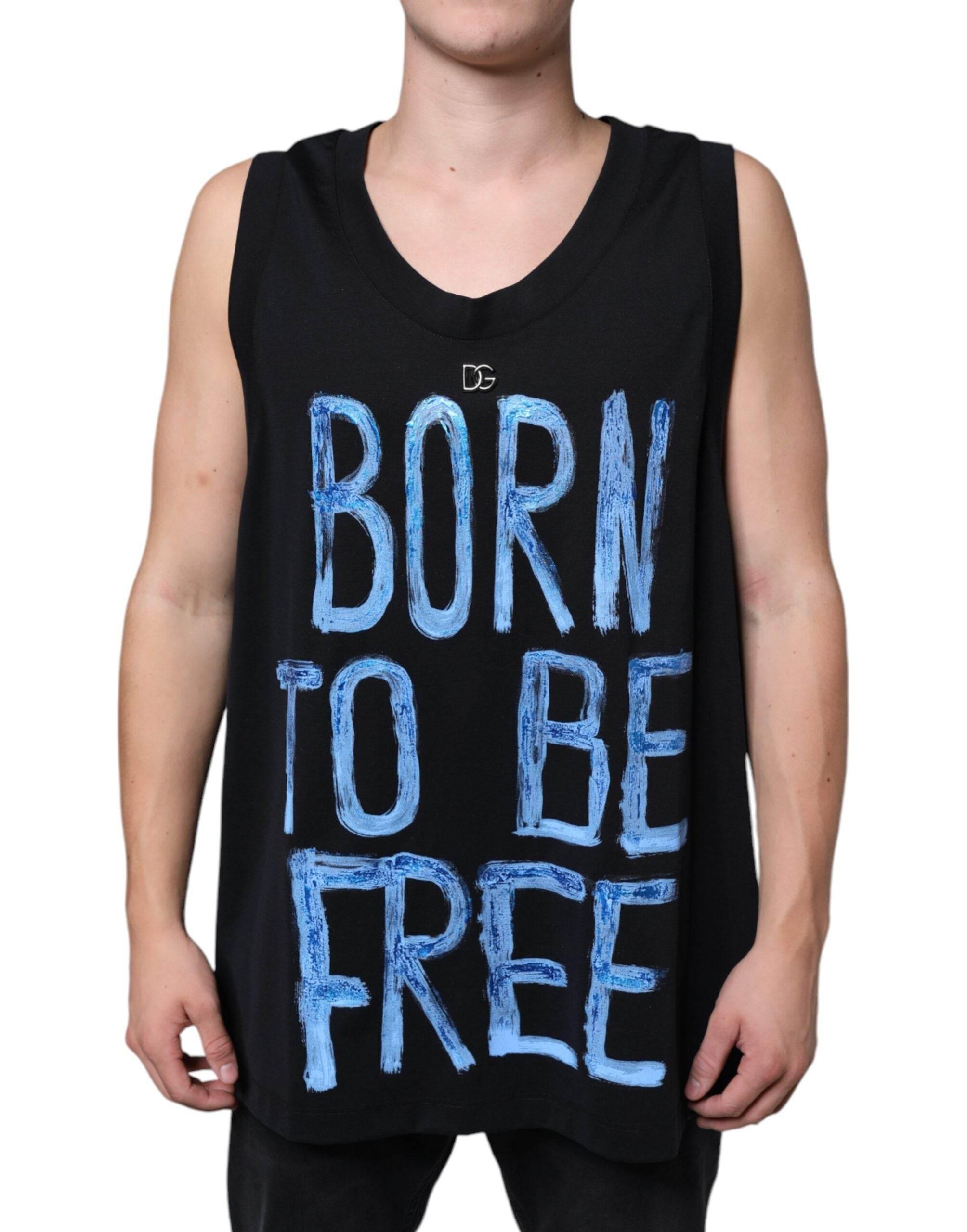 Dolce & Gabbana Black Cotton Born To Be Free Sleeveless T-shirt - Hilstor