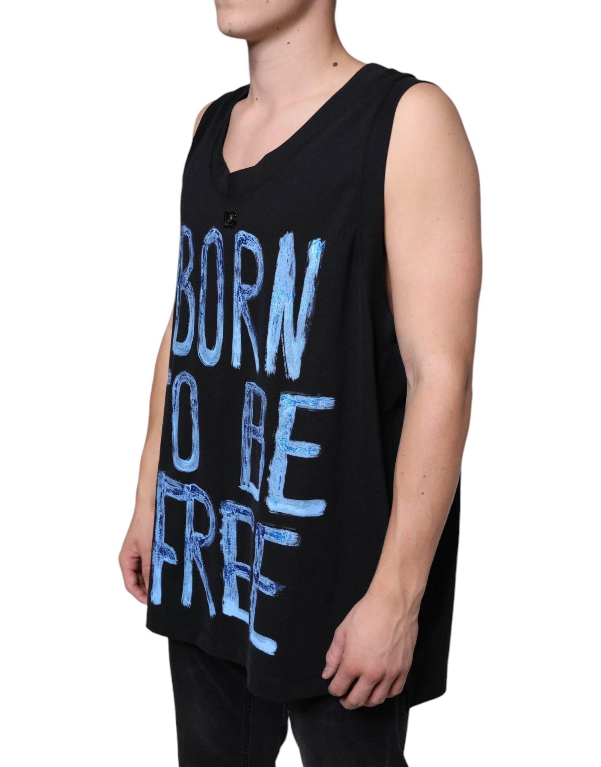 Dolce & Gabbana Black Cotton Born To Be Free Sleeveless T-shirt - Hilstor