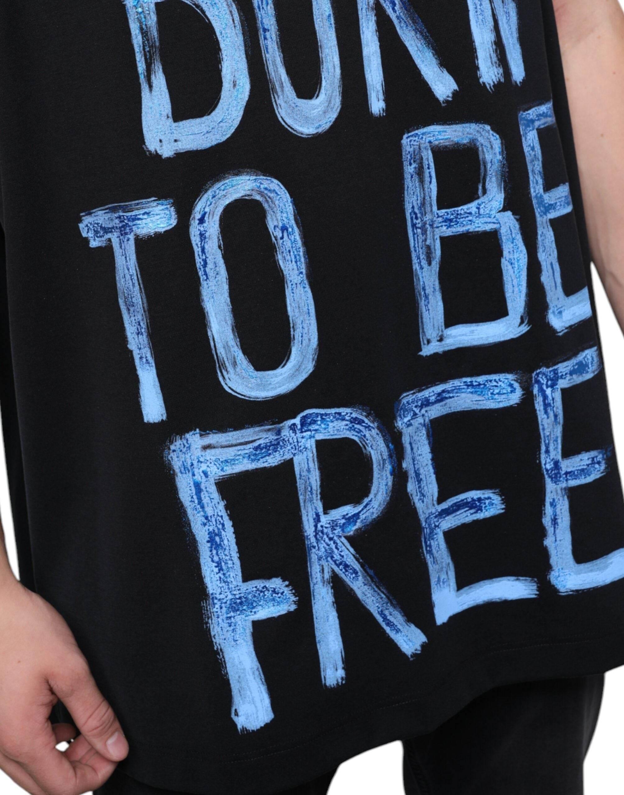 Dolce & Gabbana Black Cotton Born To Be Free Sleeveless T-shirt - Hilstor