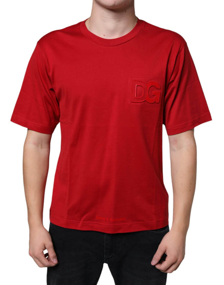 Dolce & Gabbana Red Cotton DG Logo Print Crew Neck T-shirt - Hilstor