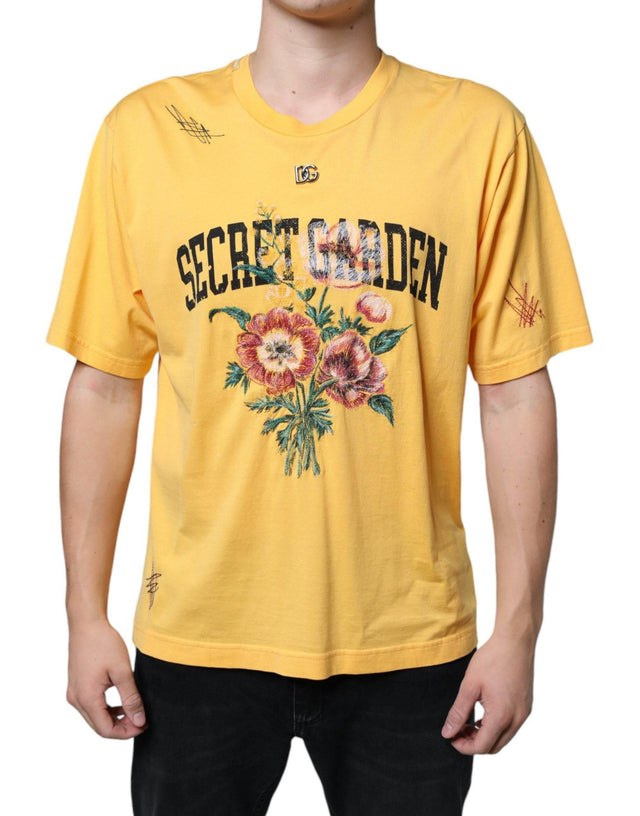 Dolce & Gabbana Yellow Secret Graden Floral Cotton Crew Neck T-shirt - Hilstor