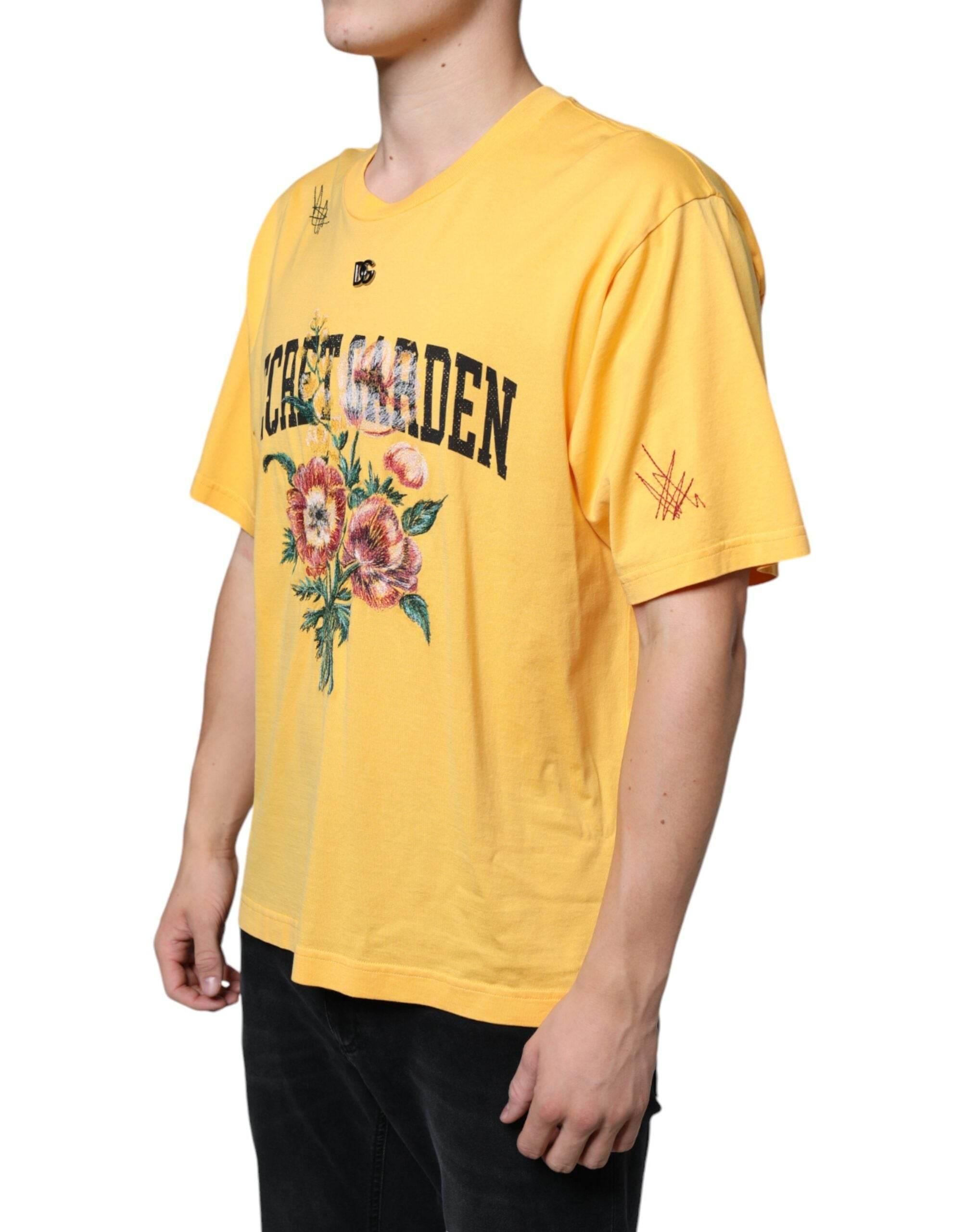 Dolce & Gabbana Yellow Secret Graden Floral Cotton Crew Neck T-shirt - Hilstor