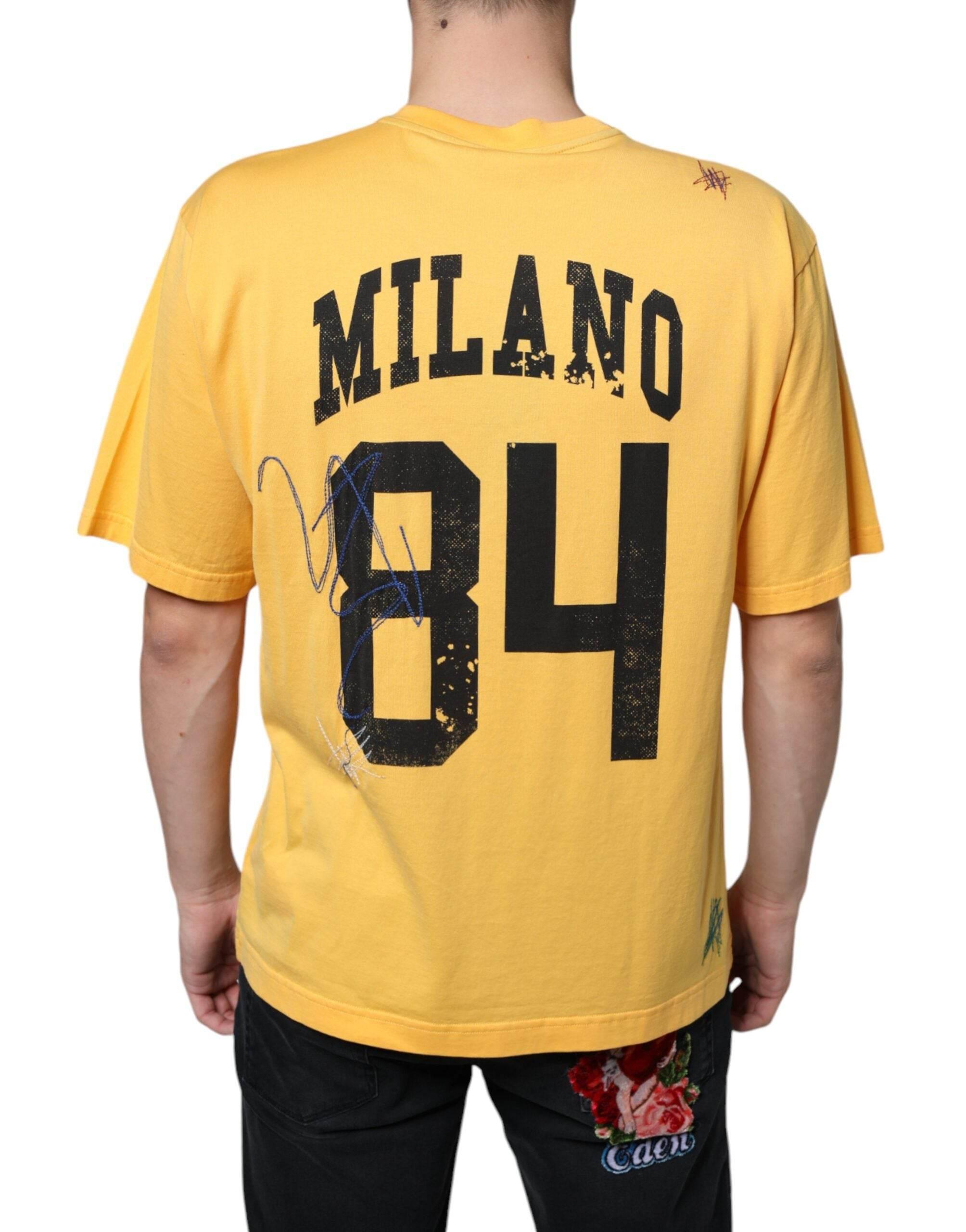 Dolce & Gabbana Yellow Secret Graden Floral Cotton Crew Neck T-shirt - Hilstor