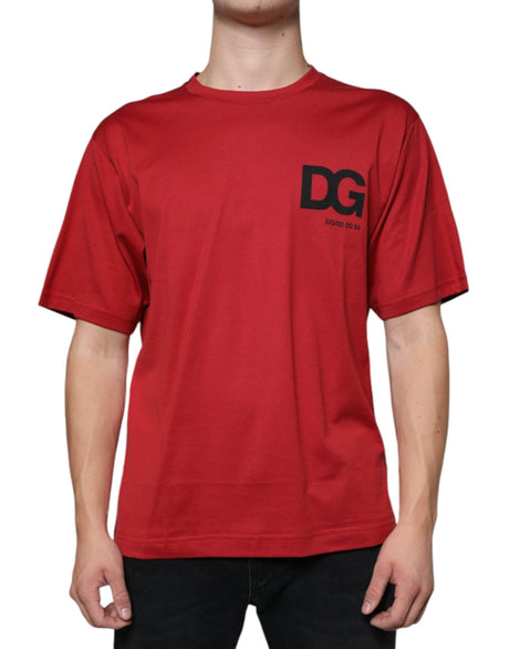 Dolce & Gabbana Red Cotton DG Logo Print Crew Neck T-shirt - Hilstor