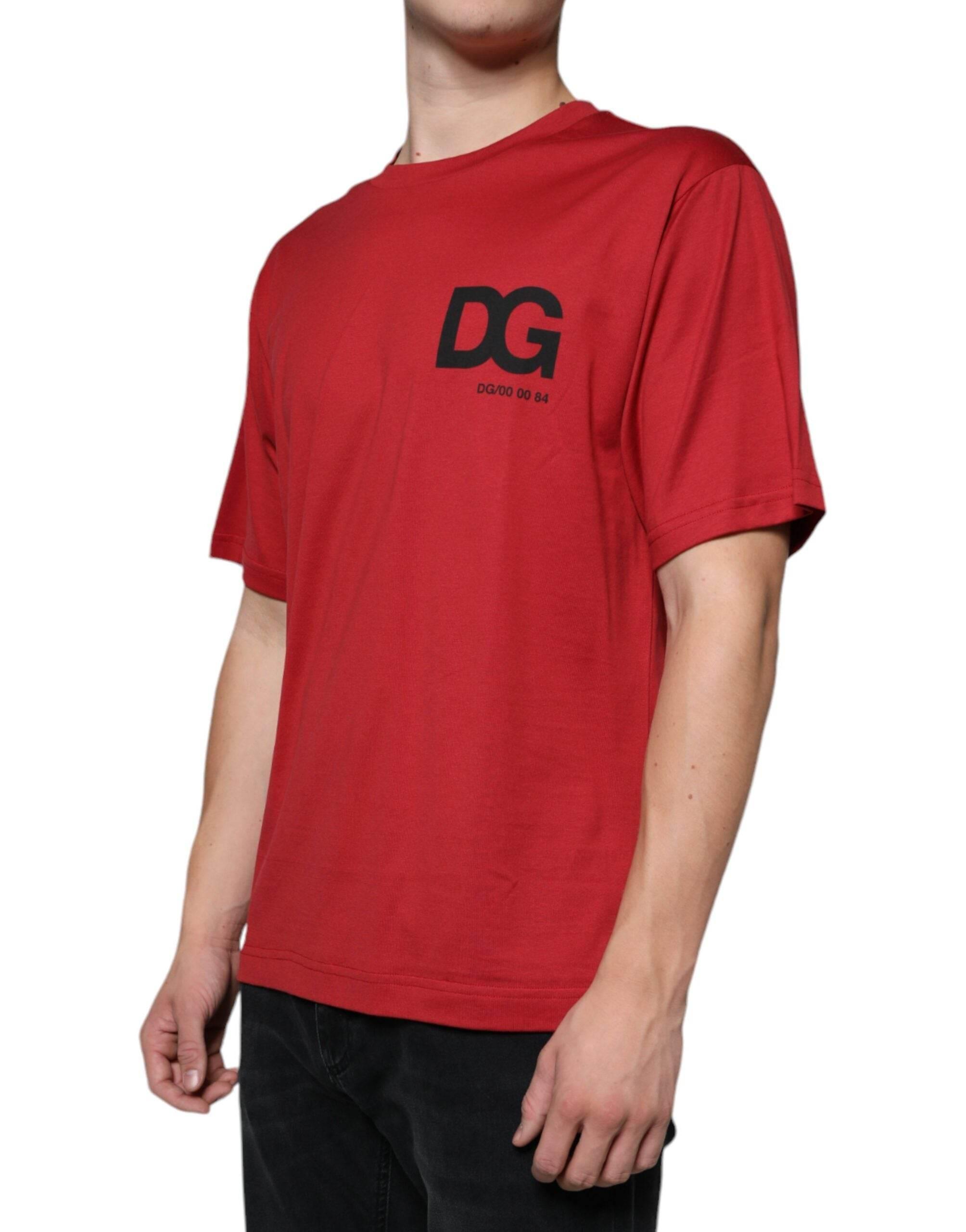 Dolce & Gabbana Red Cotton DG Logo Print Crew Neck T-shirt - Hilstor