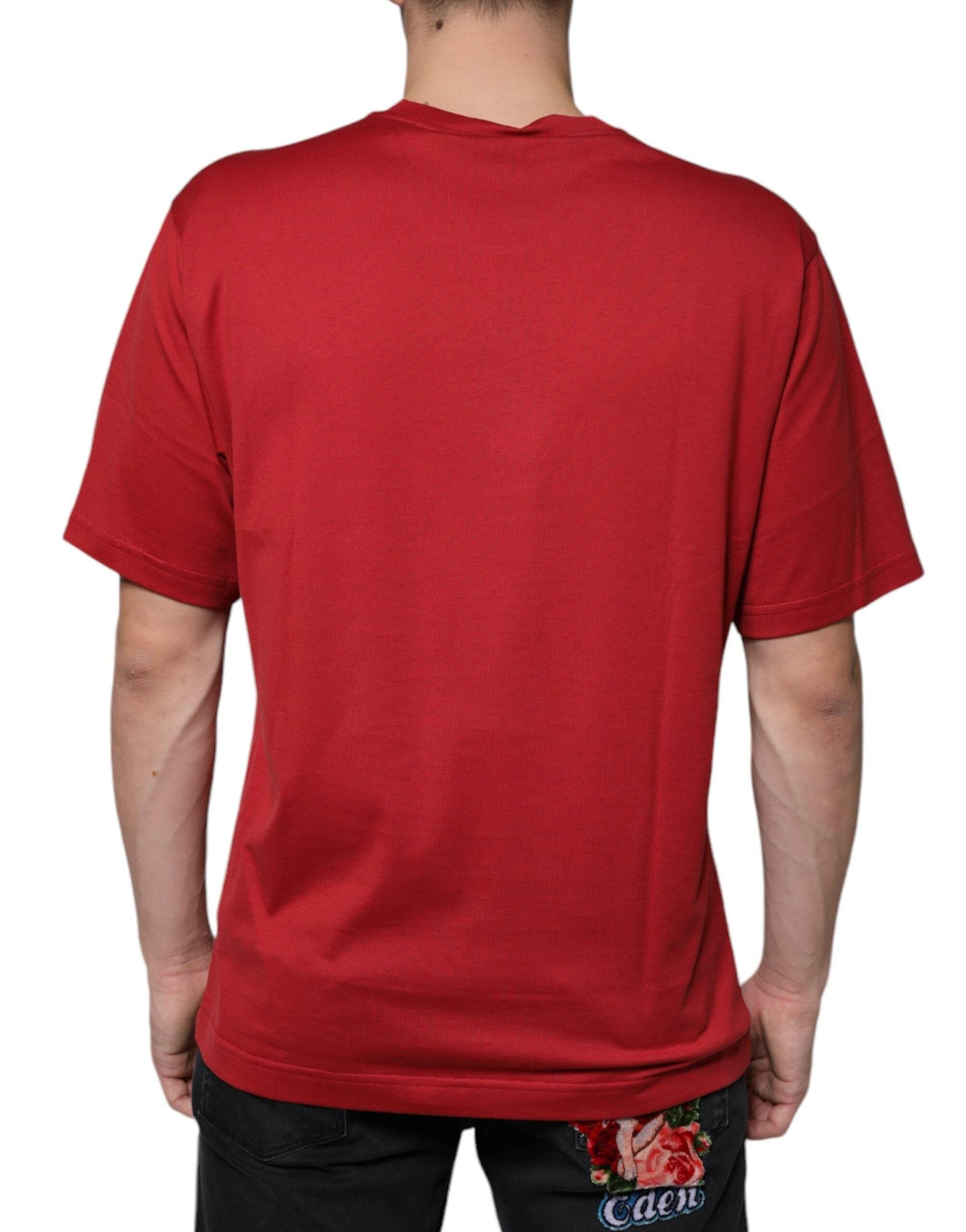 Dolce & Gabbana Red Cotton DG Logo Print Crew Neck T-shirt - Hilstor