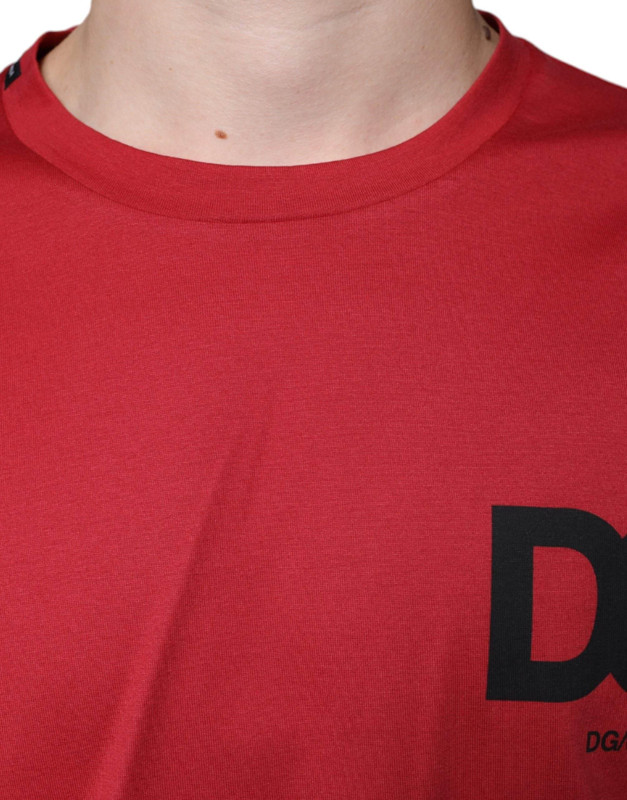 Dolce & Gabbana Red Cotton DG Logo Print Crew Neck T-shirt - Hilstor