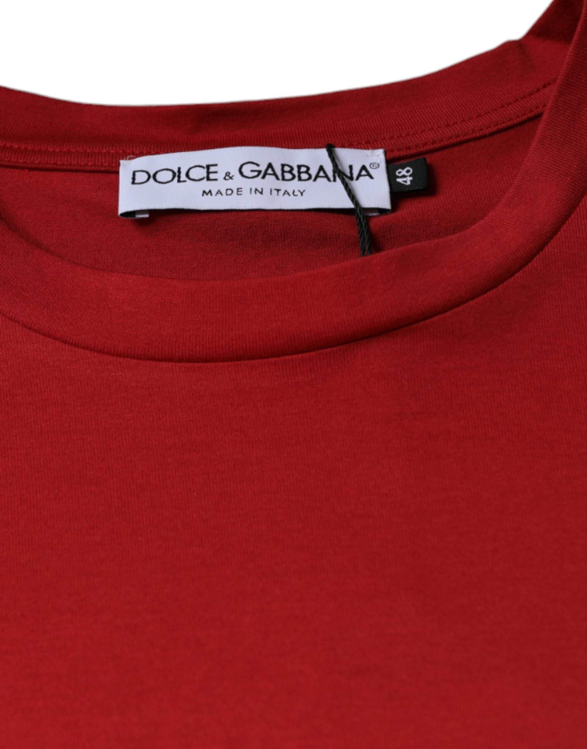 Dolce & Gabbana Red Cotton DG Logo Print Crew Neck T-shirt - Hilstor