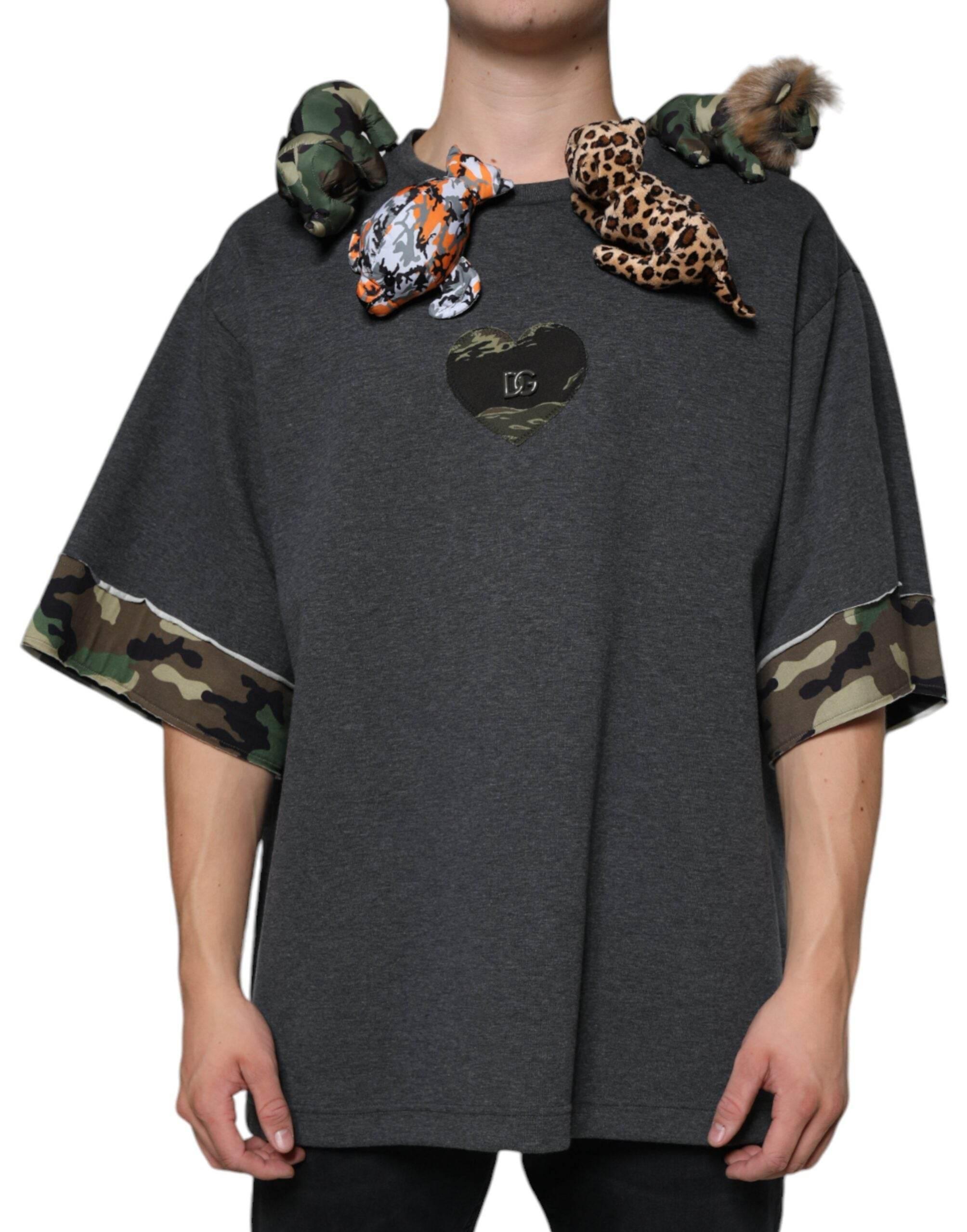 Dolce & Gabbana Gray Camouflage Animal Stuff Cotton T-shirt - Hilstor