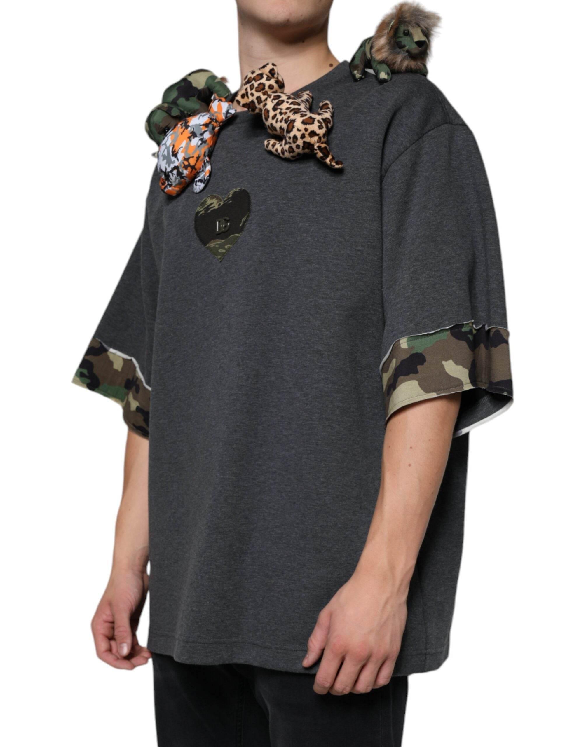 Dolce & Gabbana Gray Camouflage Animal Stuff Cotton T-shirt - Hilstor
