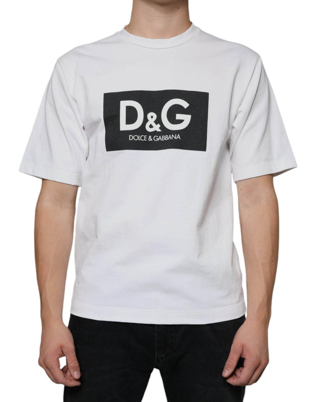 Dolce & Gabbana White Cotton DG Logo Print Casual T-shirt - Hilstor