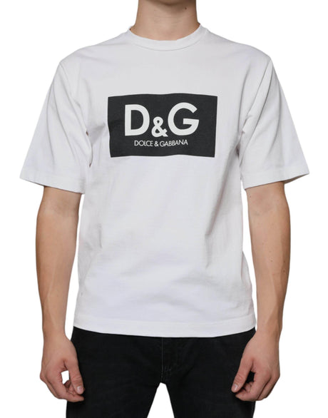 Dolce & Gabbana White Cotton DG Logo Print Casual T-shirt - Hilstor