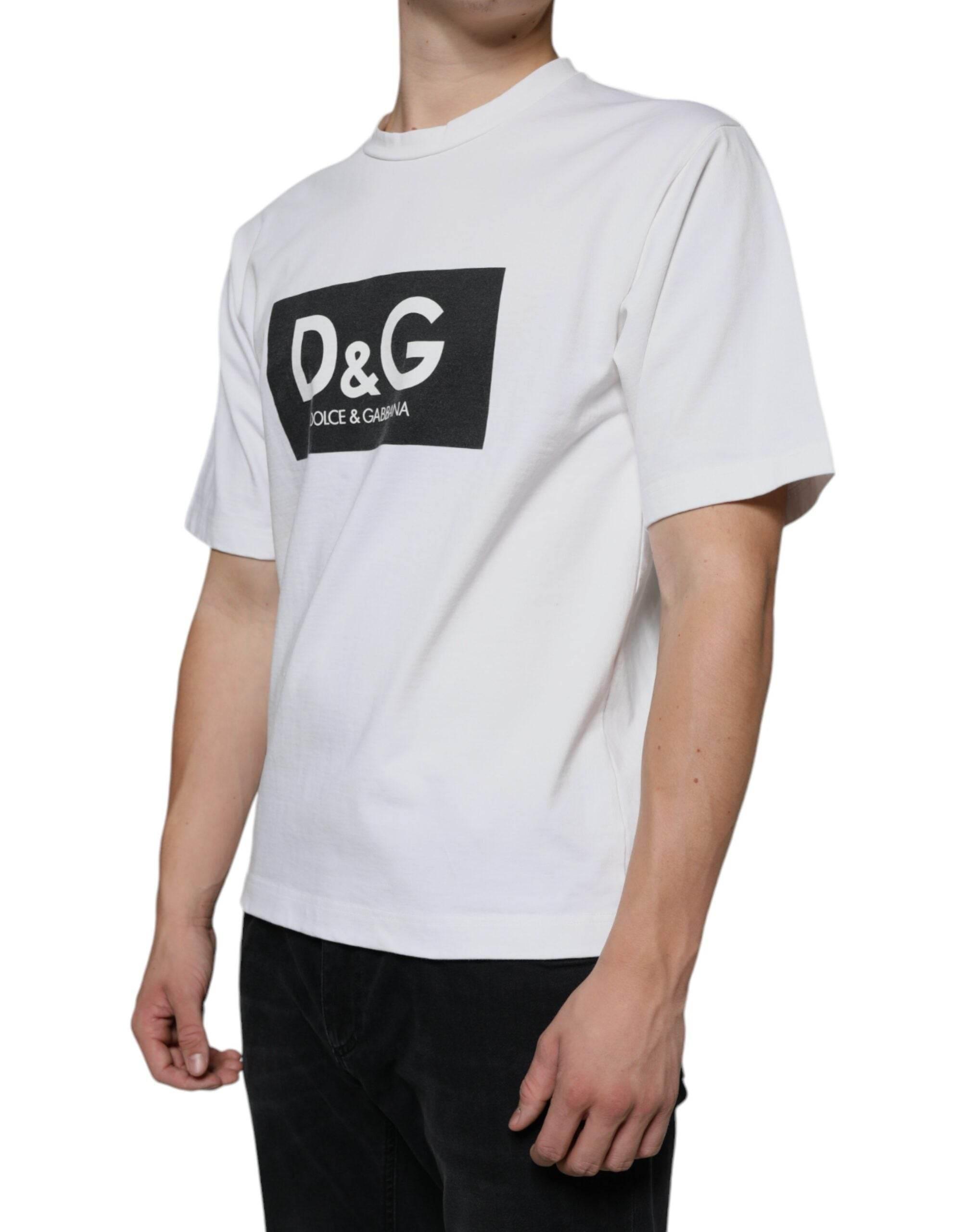 Dolce & Gabbana White Cotton DG Logo Print Casual T-shirt - Hilstor
