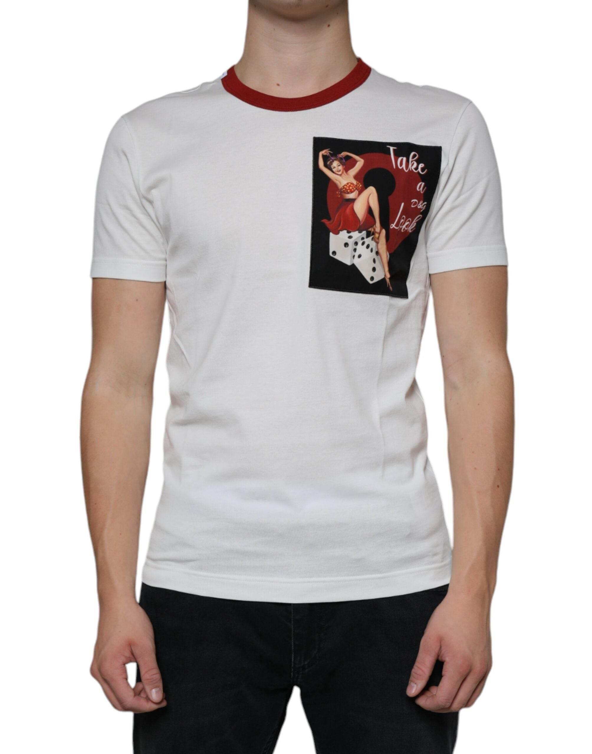 Dolce & Gabbana White Graphic Print Cotton Crew Neck T-shirt - Hilstor