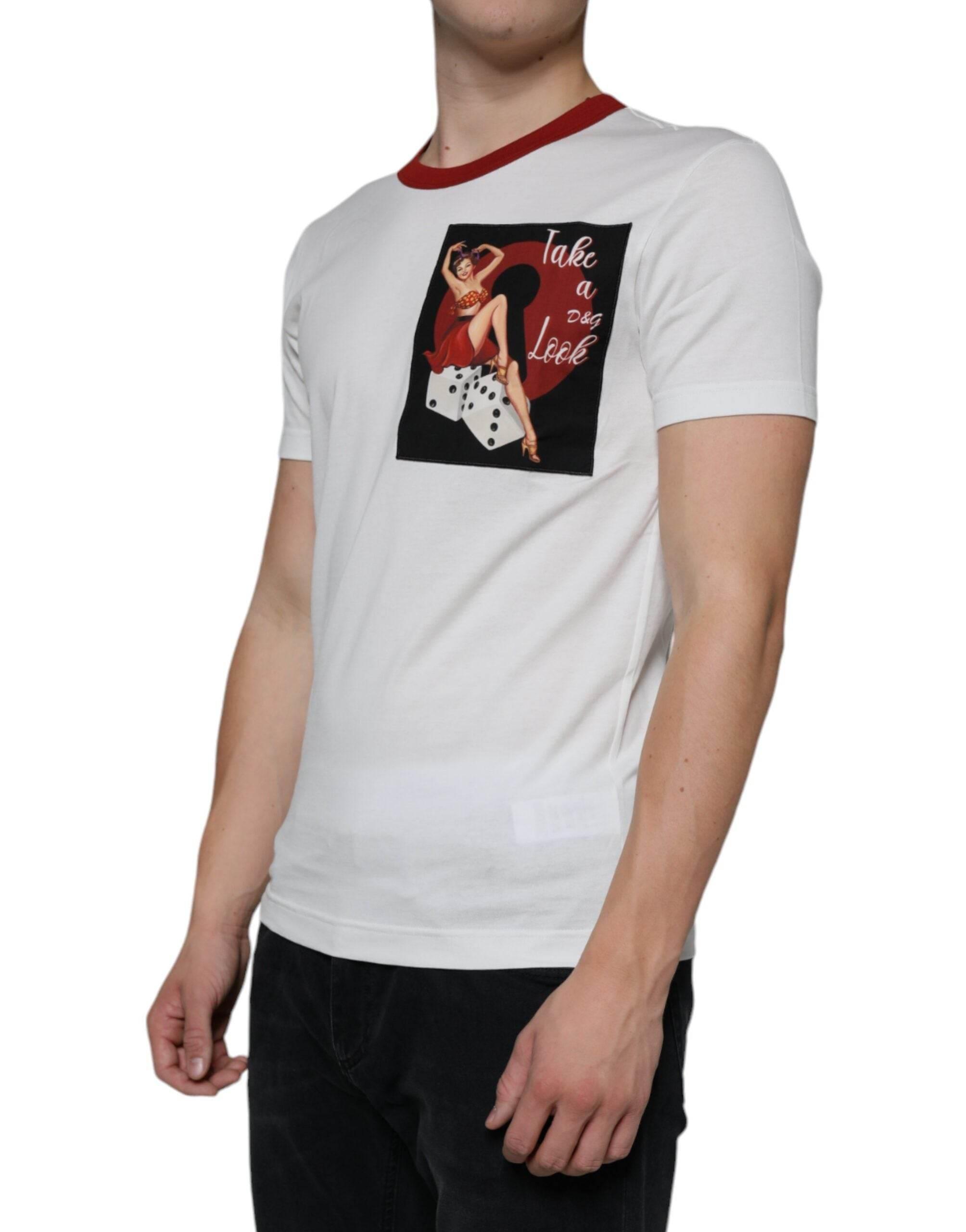 Dolce & Gabbana White Graphic Print Cotton Crew Neck T-shirt - Hilstor