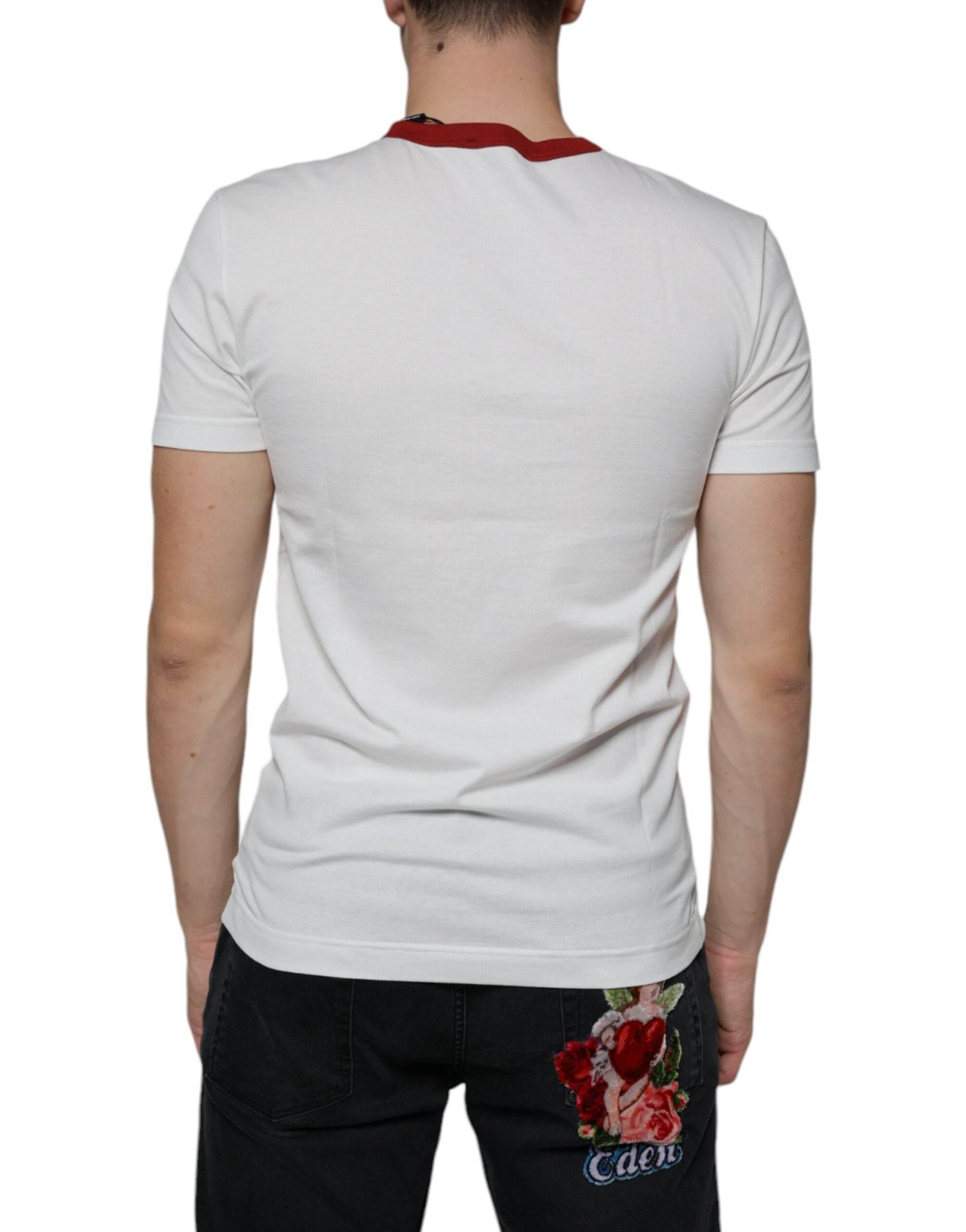 Dolce & Gabbana White Graphic Print Cotton Crew Neck T-shirt - Hilstor