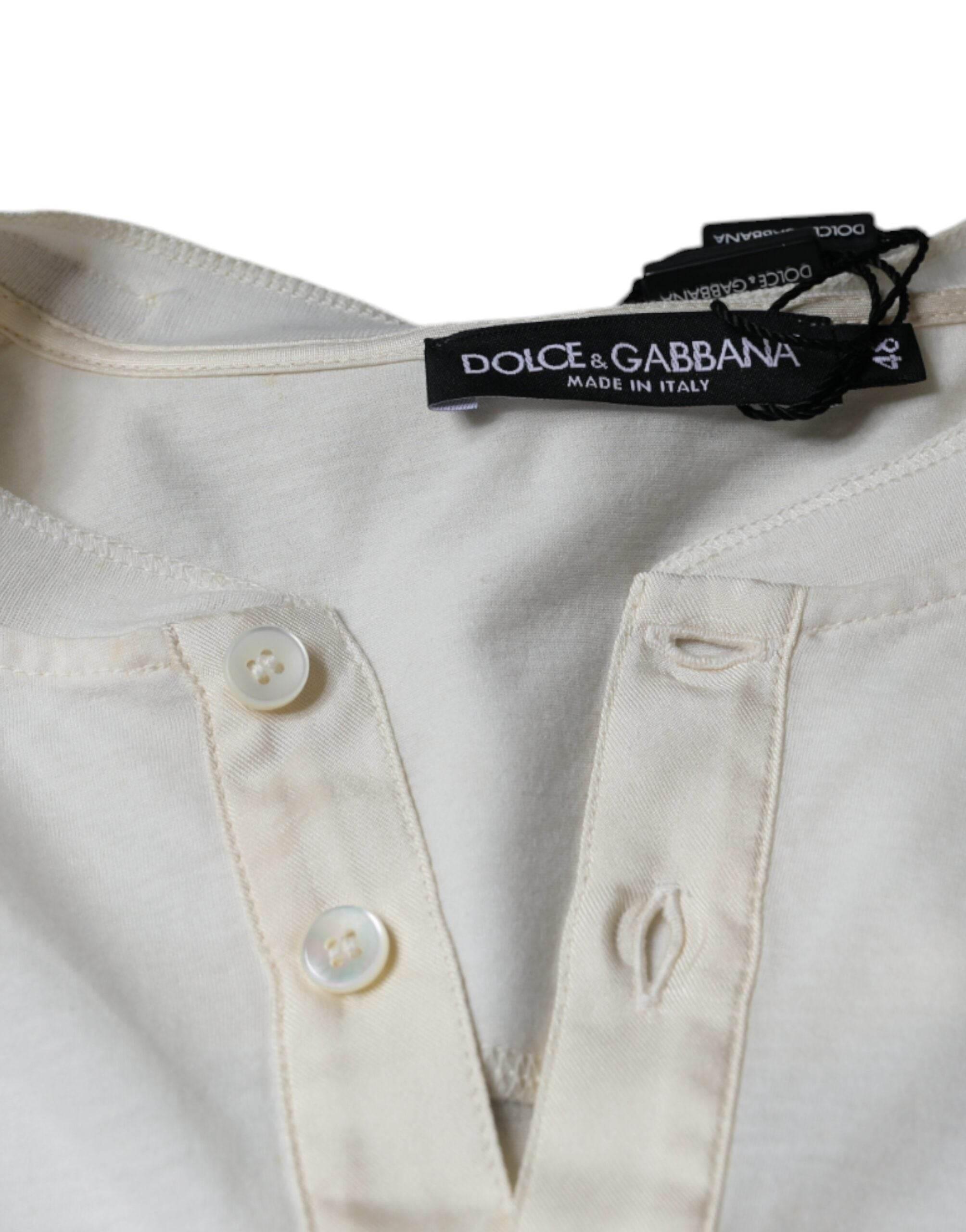 Dolce & Gabbana Off White Cotton Short Sleeves T-shirt - Hilstor