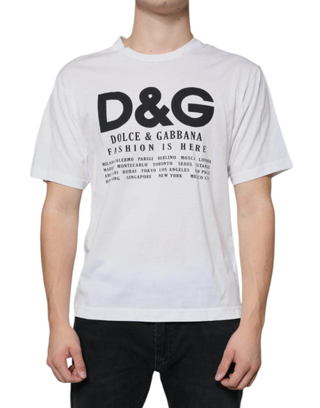 Dolce & Gabbana White Cotton DG Logo Print Casual T-shirt - Hilstor
