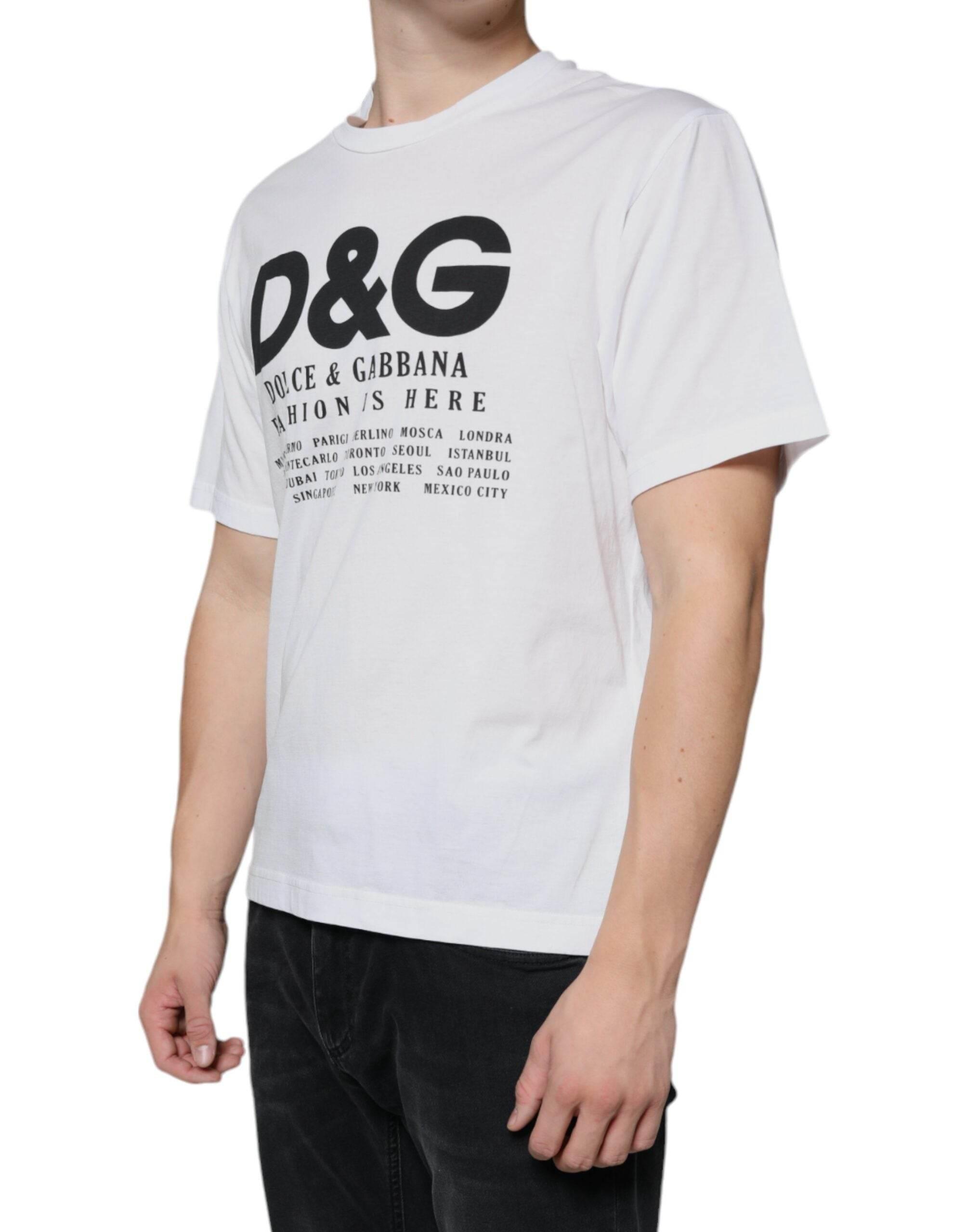 Dolce & Gabbana White Cotton DG Logo Print Casual T-shirt - Hilstor